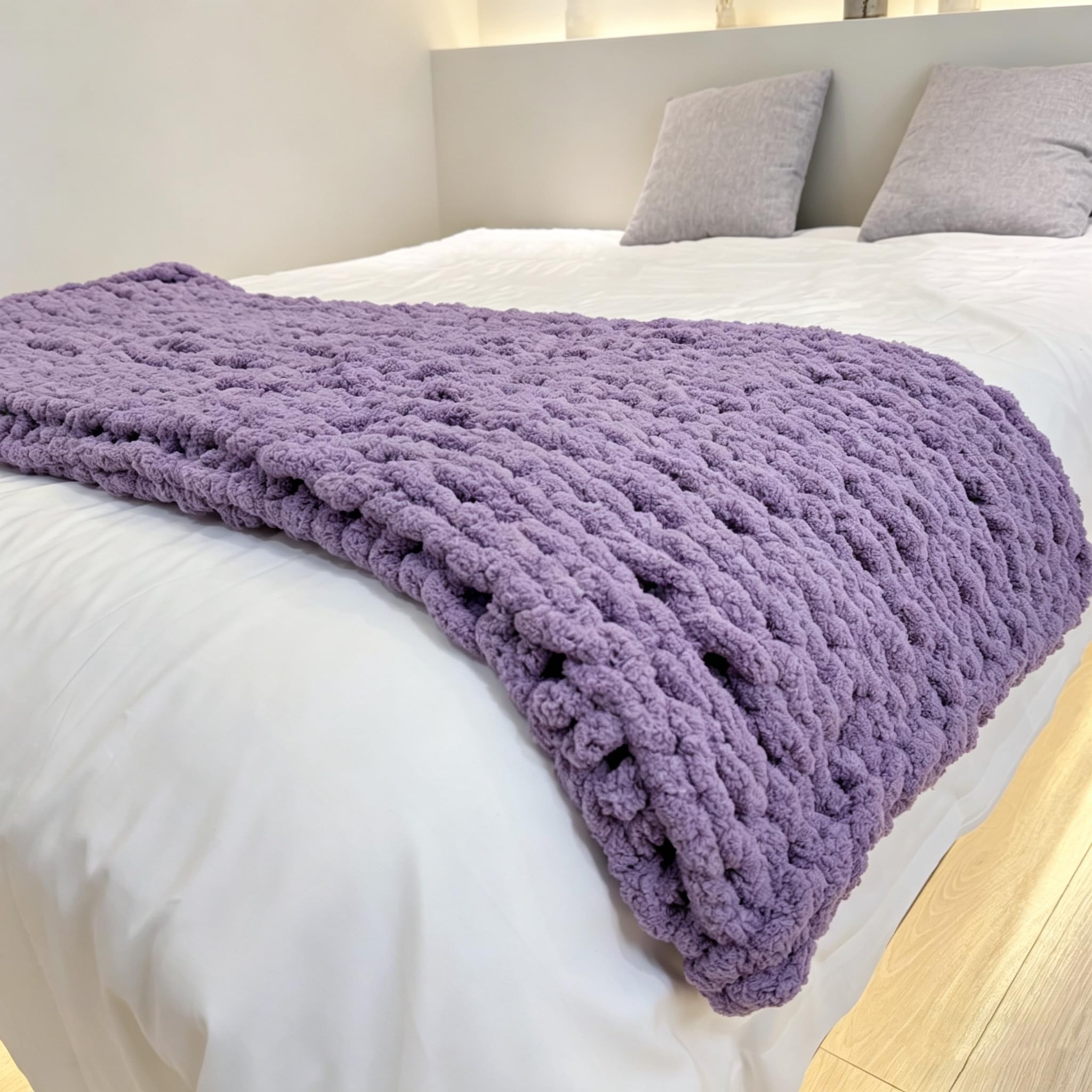 Soft Chunky Knit Throw Blanket for Couch, Cozy Warm Knitted Blankets | Hand Knit with Jumbo Chenille, Lightweight Warm Fluffy Decor for Women, Mom, Her & Girls, Sofa, Chair, Bed, 40"×40" (Gray)