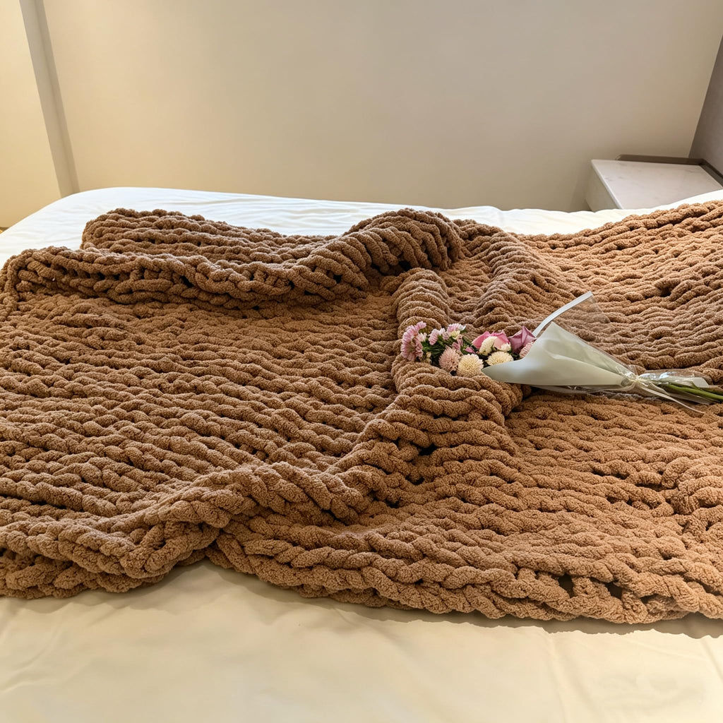 Soft Chunky Knit Throw Blanket for Couch, Cozy Warm Knitted Blankets | Hand Knit with Jumbo Chenille, Lightweight Warm Fluffy Decor for Women, Mom, Her & Girls, Sofa, Chair, Bed, 40"×40" (Gray)