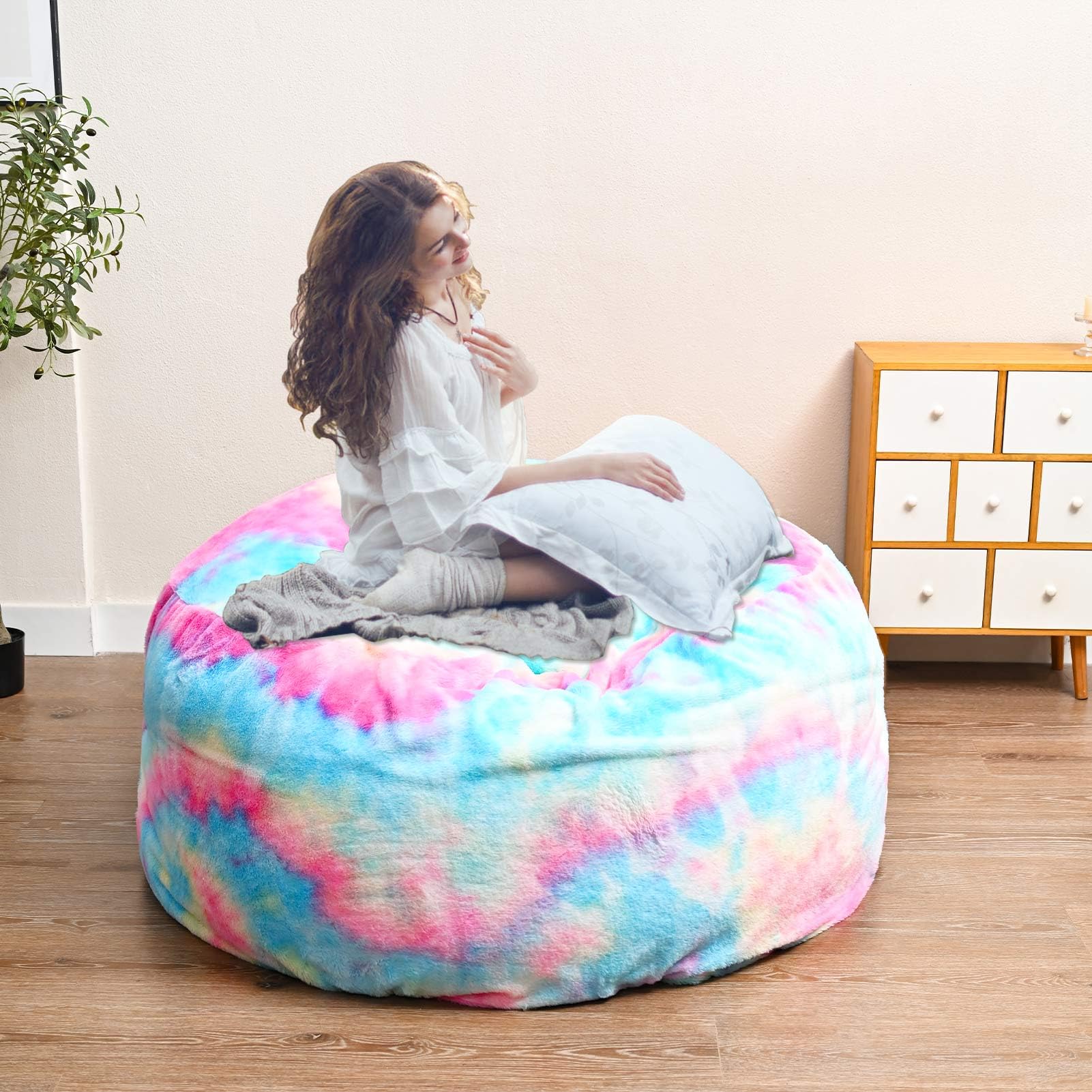 HDMLDP Bean Bag Chair for Adults Kids Without Filling Comfy Fluffy Giant Round Beanbag Lazy Sofa Cover for Reading Chair Floor Chair, 6FT, Grey
