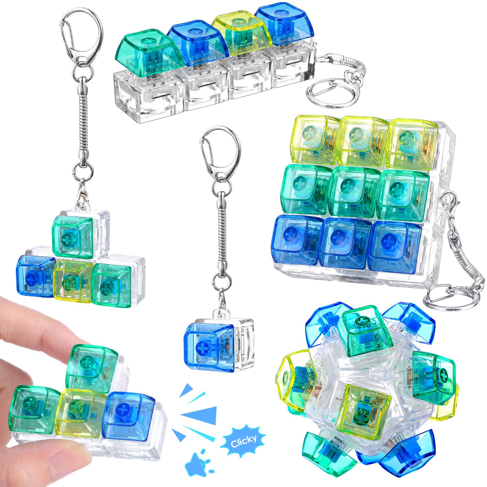 Halloscume 5 Pcs Keyboard Fidget Clicker Keychains in 5 Styles, Back to School Gift Fidget Mechanical Button Clicker Stress Relief Gift for First Day of School Office Home(Blue Purple)