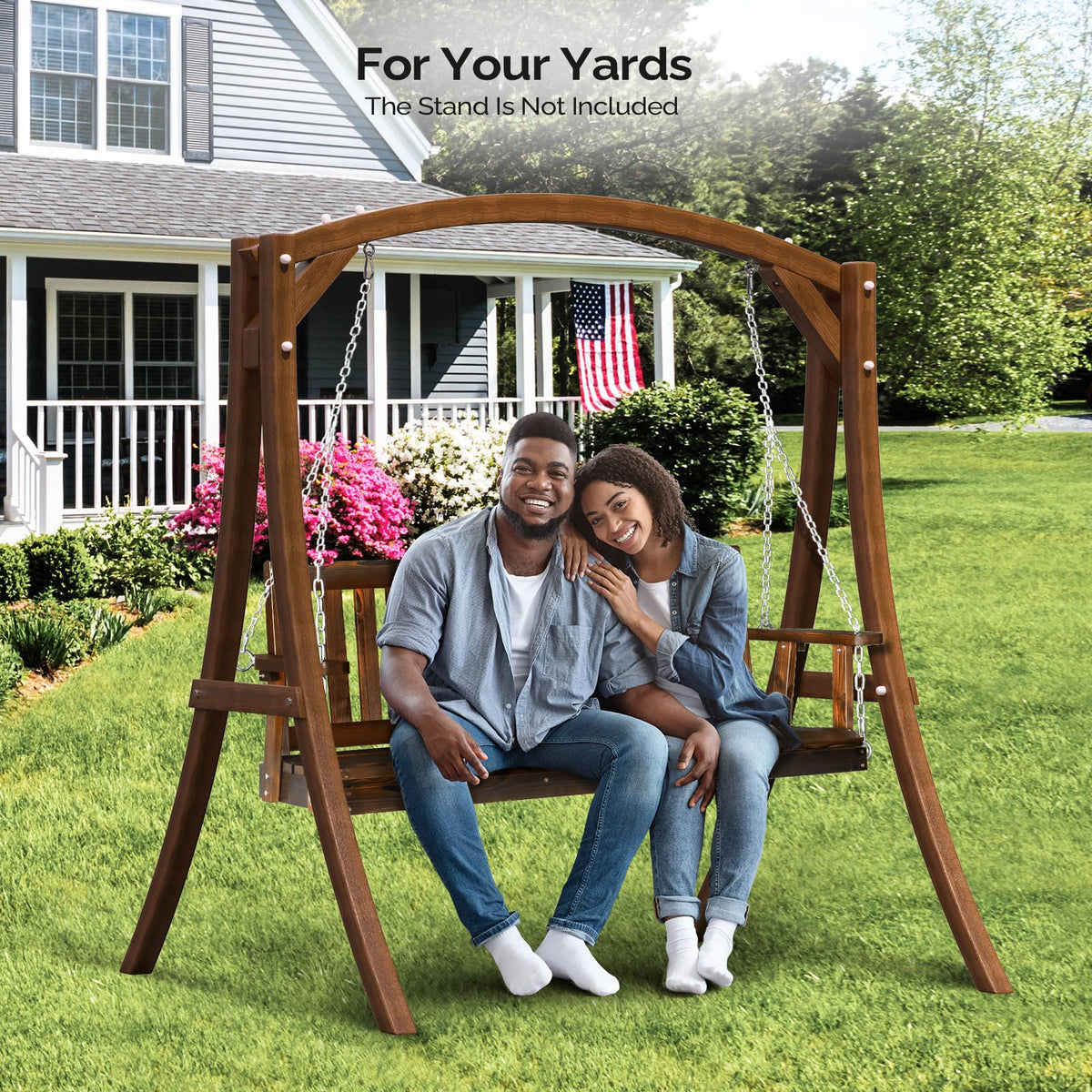 VINGLI Heavy Duty 880 LBS 5 FT Patio Wooden Porch Swing Outdoor with Upgraded Adjustable Chains, Outdoor Hanging Swing Bench for Garden, Yard, Balcony (5 FT, Brown)