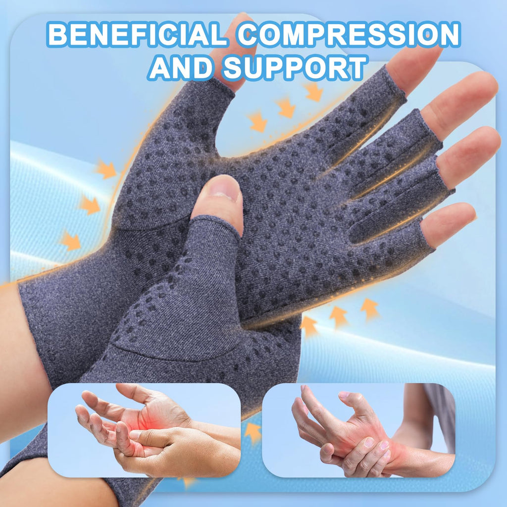 DRNAIETY 2-Pair Arthritis Compression Gloves- for Hand Arthritis, Carpal Tunnel Pain, Rheumatoid Arthritis, RSI, Fingerless, Anti-Slip, Breathable Gloves for Men & Women, Typing, Daily Use(M Brown)