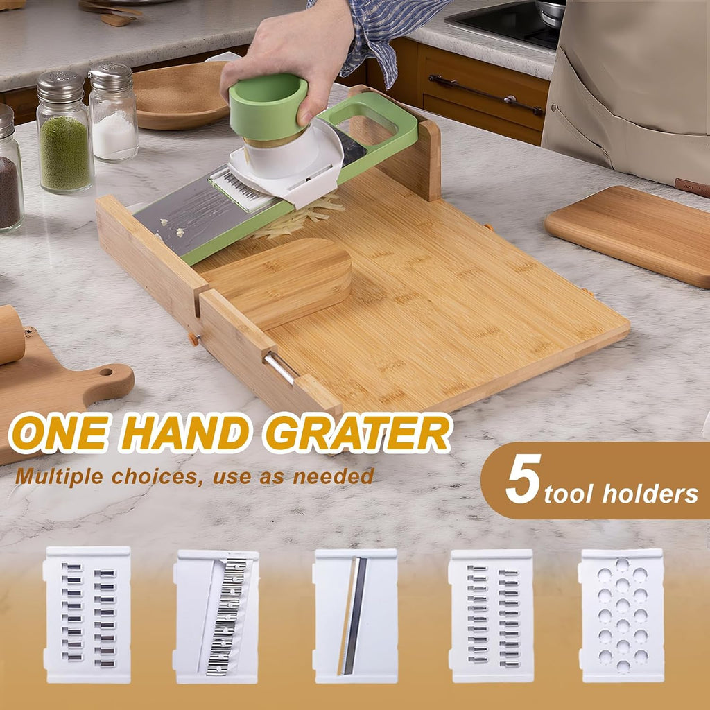 Adaptive One-Handed Cutting Board,with Bread Stops,Rubber Band Attachment,Steel Spikes,Replaceable Grater,Anti-slip Bottom - Perfect for One-handed Person & Disabled