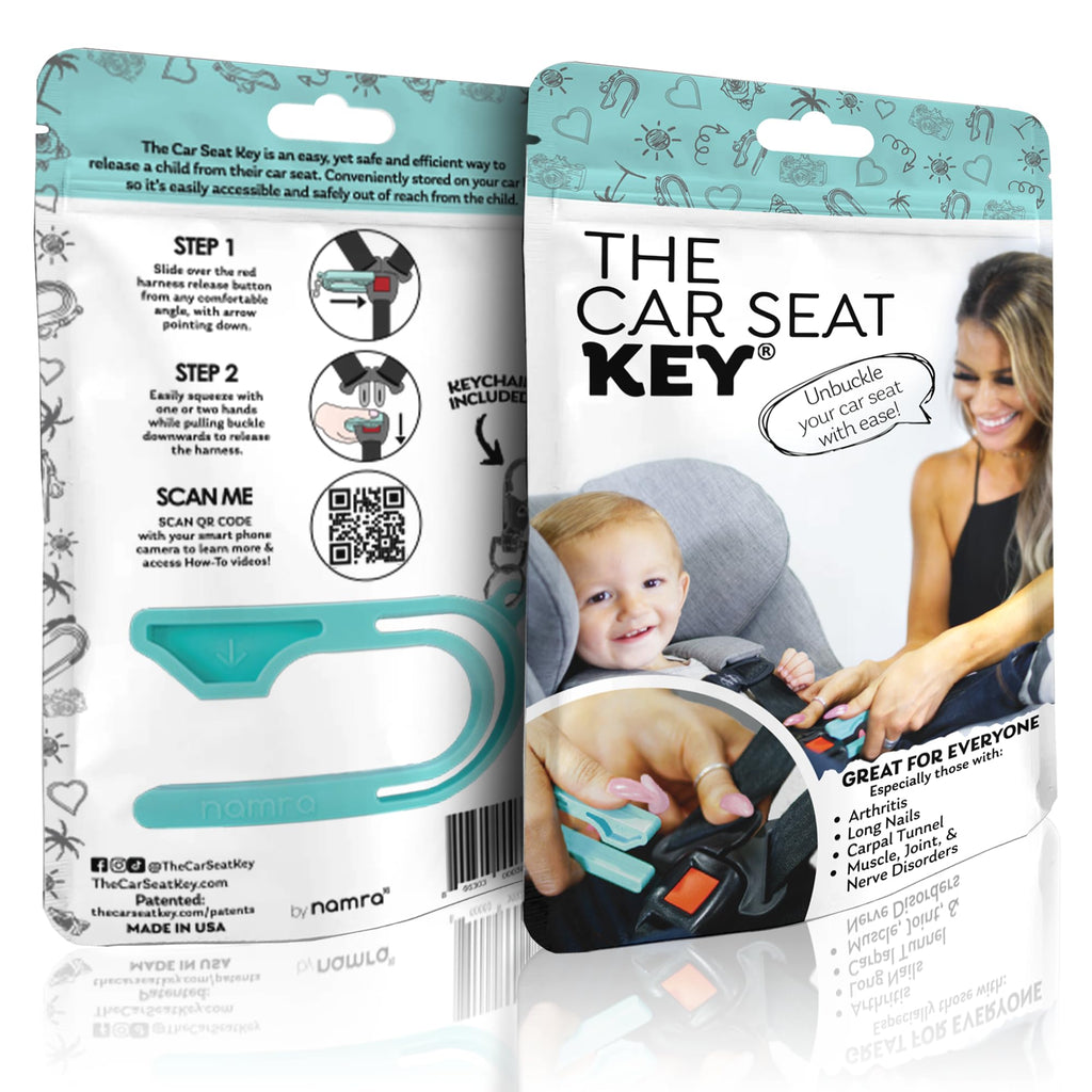 The Car Seat Key - Original Car Seat Key Chain Buckle Release Tool - Easy Unbuckle Opener Aid for Nails, Parents, Grandparents & Older Children by NAMRA Made in USA (Black)