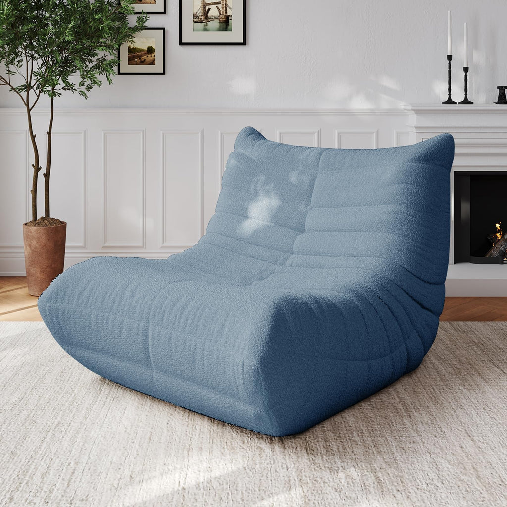 Adults Bean Bag Chairs Lazy Floor Sofa Togo Couch Comfy Memory Foam Reading Chair Teddy Fleece BeanBag for Living Room Bedroom Dorm Office Gaming Room, Green, 1 Seater