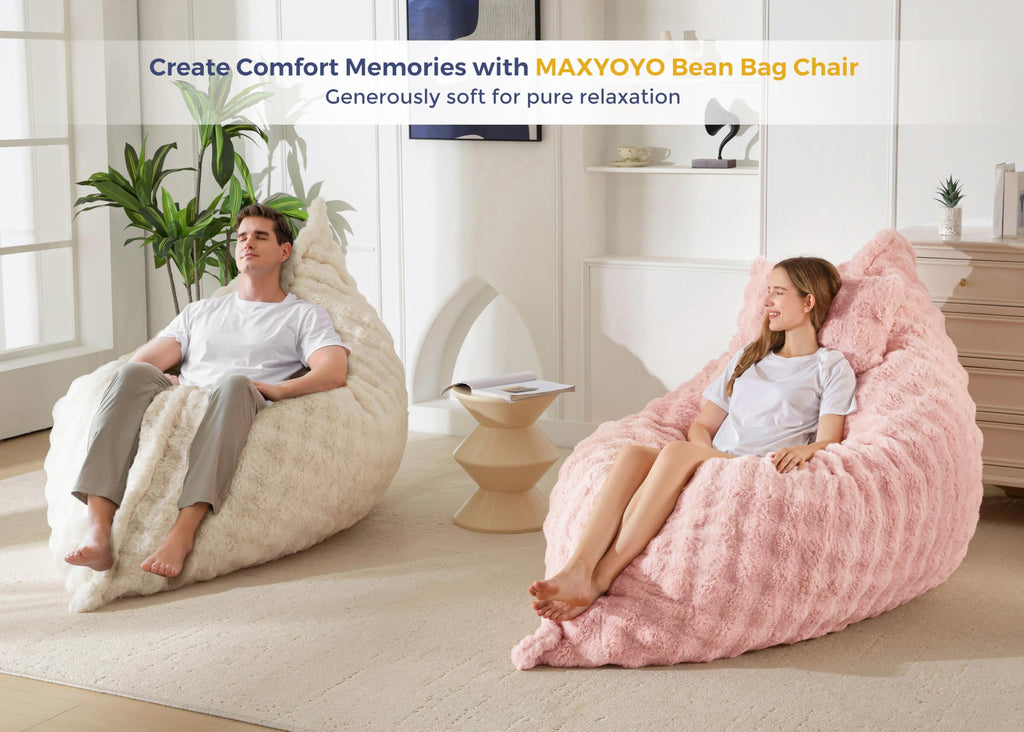 MAXYOYO Giant Bean Bag Chair with Pillow, 3 in 1 Convertible Bean Bag Chair for Adults with Washable Cover, Removable Floor Cushion Stuffed Floor Lounger for Living Room Bedroom, Pink, Full