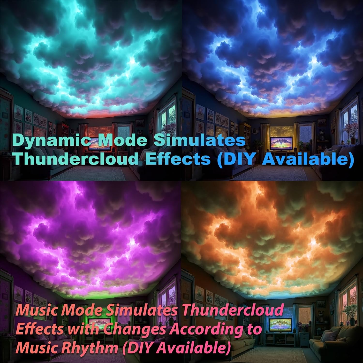 3D Cotton Thundercloud LED Light, DIY RGB+IC Chasing Ceiling Cloud LED Lights for Room Decor 17ft