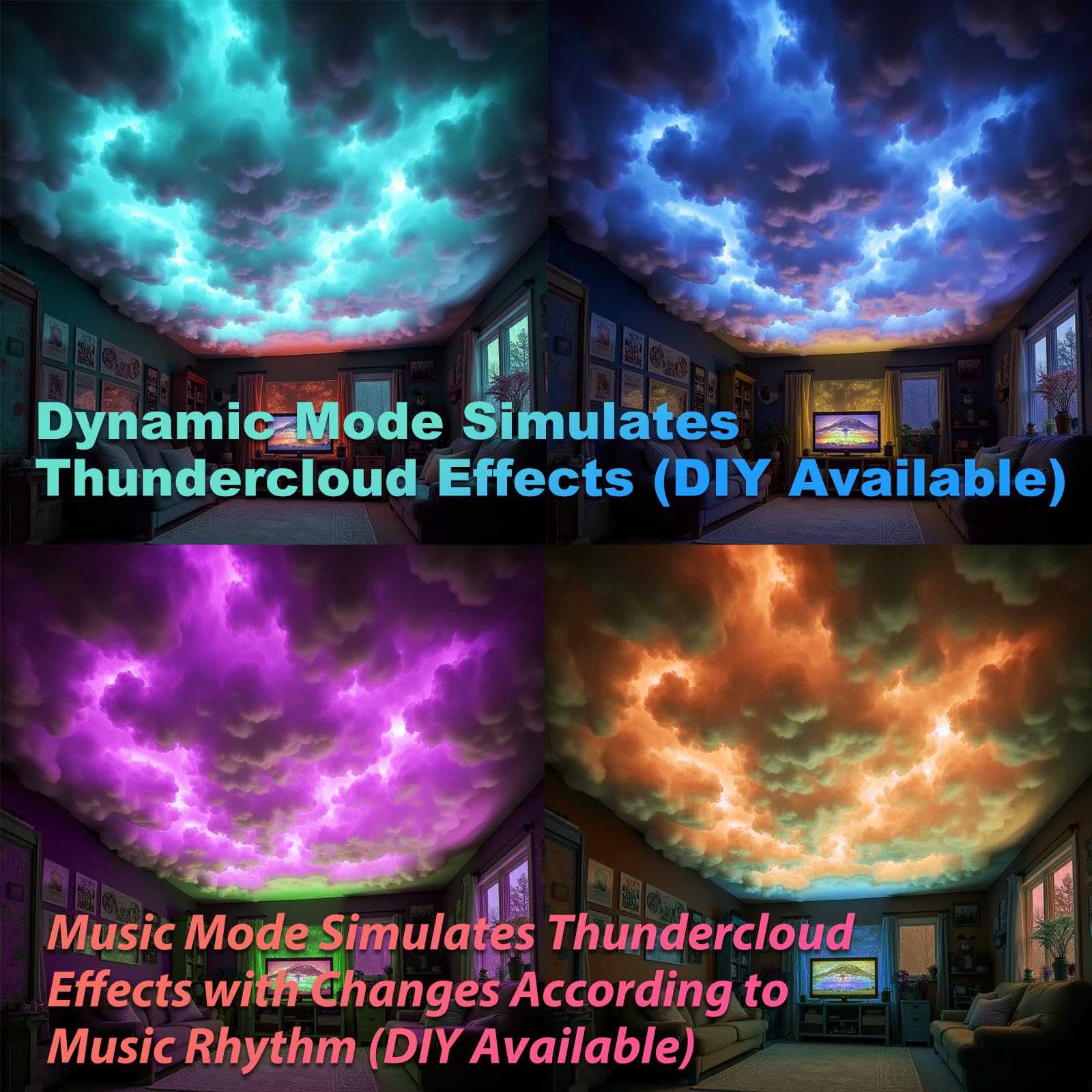 3D Cotton Thundercloud LED Light, DIY RGB+IC Chasing Ceiling Cloud LED Lights for Room Decor 17ft