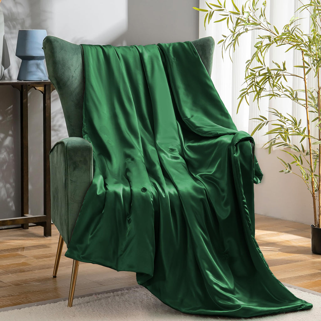 Vonty Dark Grey Satin Throw Blanket 50x60In, Cooling Silky Wrinkle-Free | Gentle On Hair, Machine Washable Easy Care, All-Season Warmth And Cooling, Multipurpose Bed Sofa Travel, Textured Cable Knit