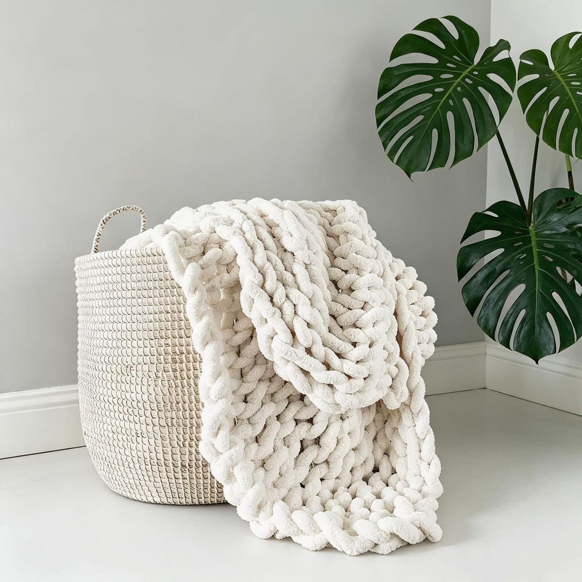 Soft Chunky Knit Throw Blanket for Couch, Cozy Warm Knitted Blankets | Hand Knit with Jumbo Chenille, Lightweight Warm Fluffy Decor for Women, Mom, Her & Girls, Sofa, Chair, Bed, 40"×40" (Gray)