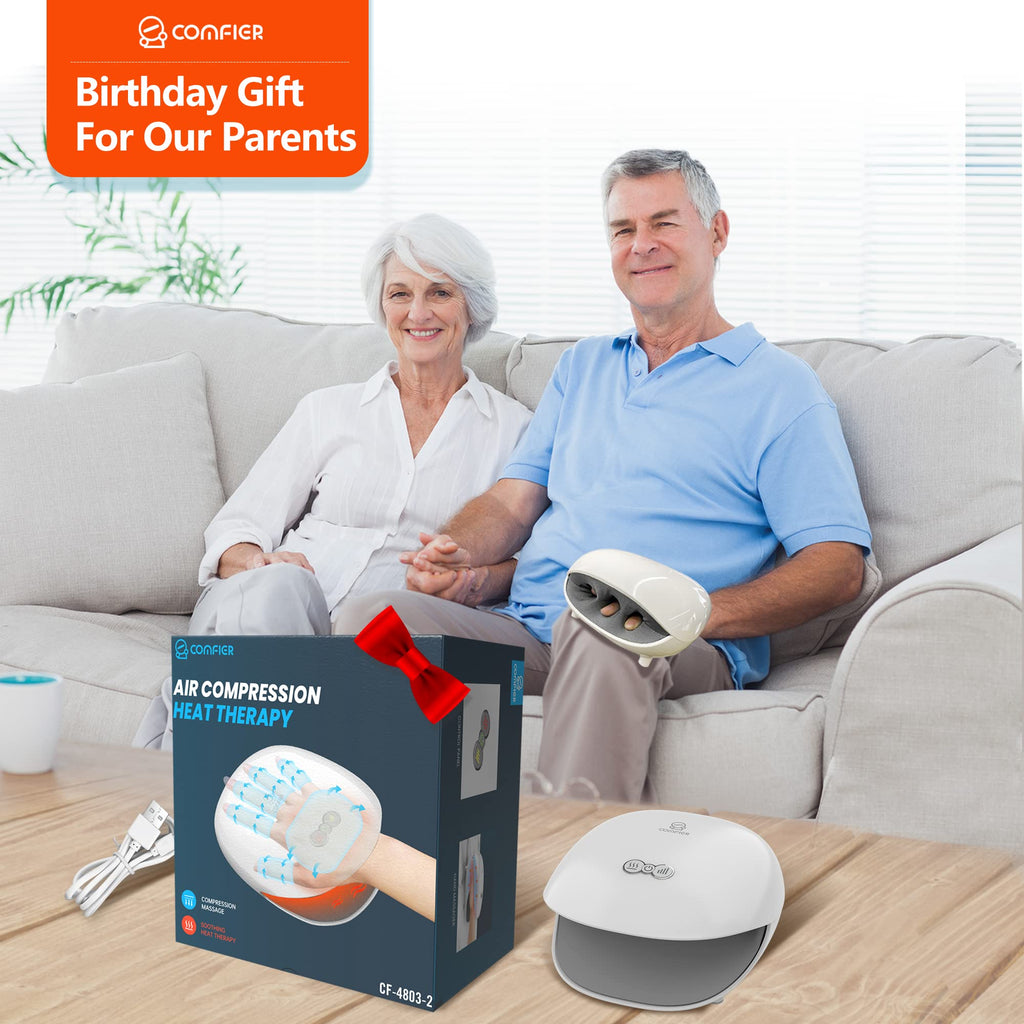 COMFIER Hand Massager with Heat and Compression for Arthritis Carpal Tunnel | Large Hand Chamber Fits Left or Right Hand, with 5 Compression Levels, 3 Modes, and 3 Heat Levels, Gift for Women Men