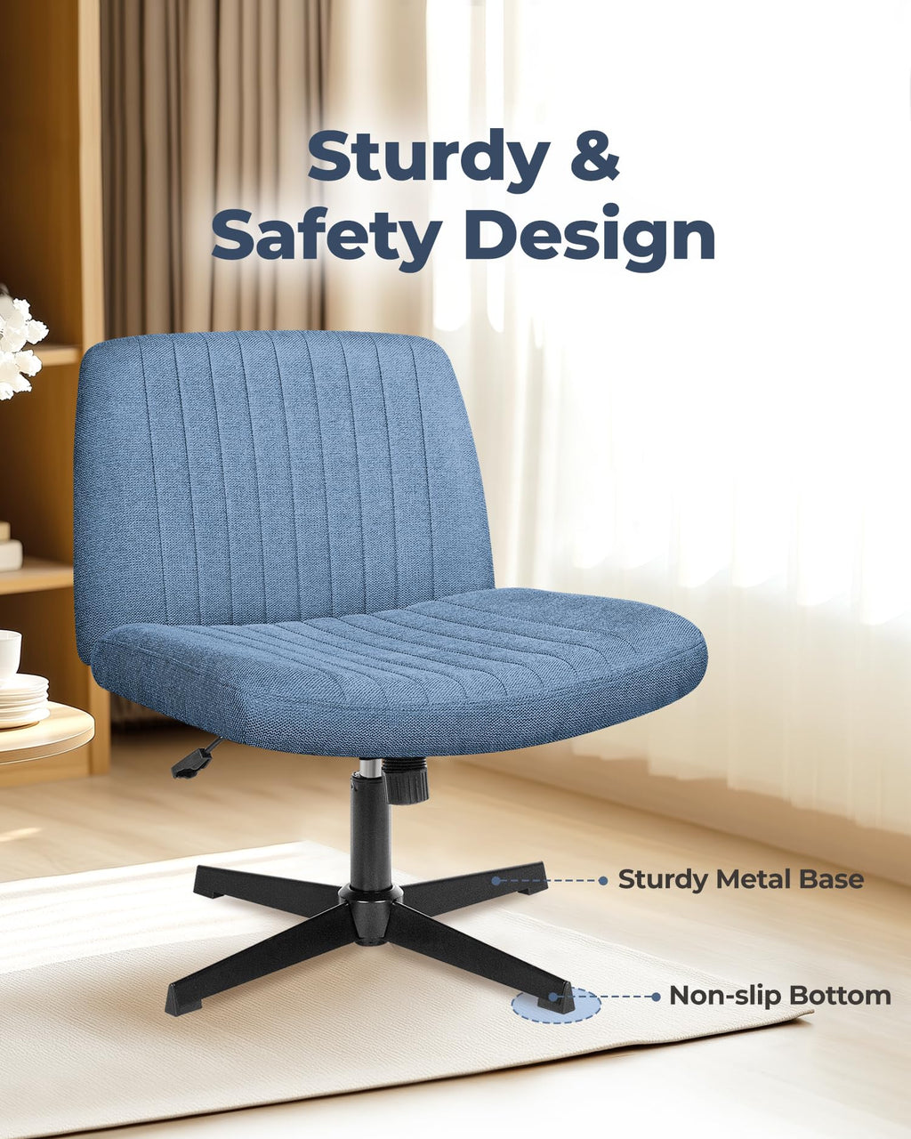 NEO CHAIR Criss Cross Chair with Wheels Home Office Cross Legged Armless Chairs Adjustable Computer Desk Wide Seat for Bedroom Vanity Comfy Swivel (Teddy White)