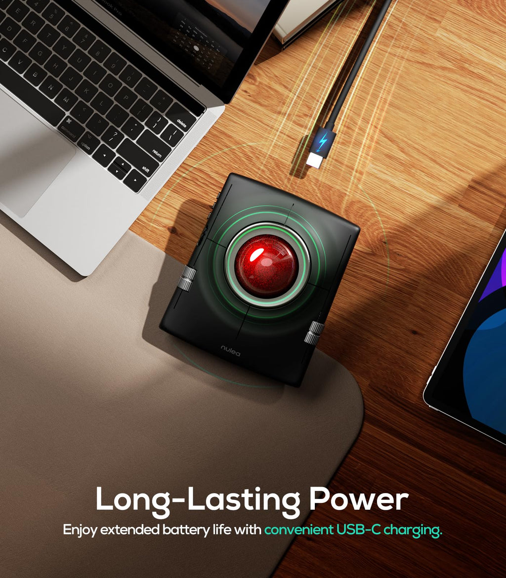 Nulea Wireless Trackball Mouse, Ergonomic 55mm Trackball, 4 Level Adjustable DPI for Precise Control, Left or Right Hand Compatible, Rechargeable, Multi-Device Bluetooth & 2.4GHz for PC, Laptop