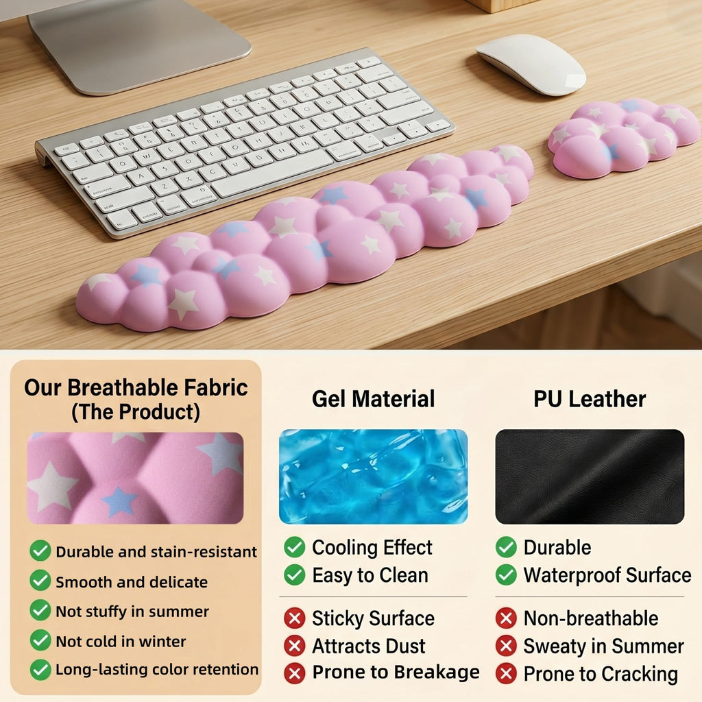 Silky Cloud Wrist Rest Set for Keyboard & Mouse, 16.9", Purple Star | Memory Foam Arm Rest with Ergonomic Support Fits Full Keyboards and Reduces Typing Fatigue for Office, Gaming and Home Use