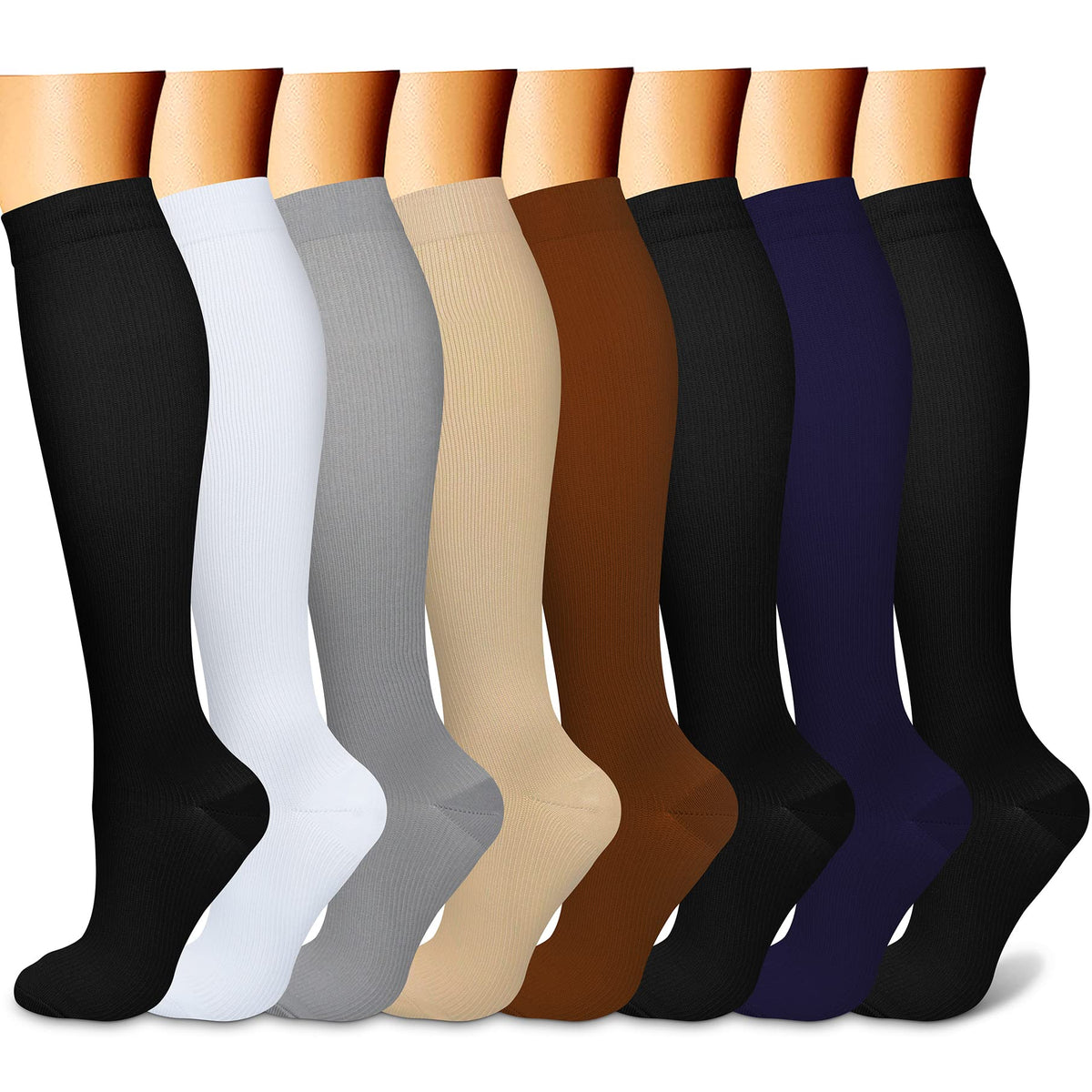 FEYHAY Copper Compression Socks (8 Pairs) 15-20 mmHg Circulation is Best Athletic & Daily for Men & Women, Running, Climbing