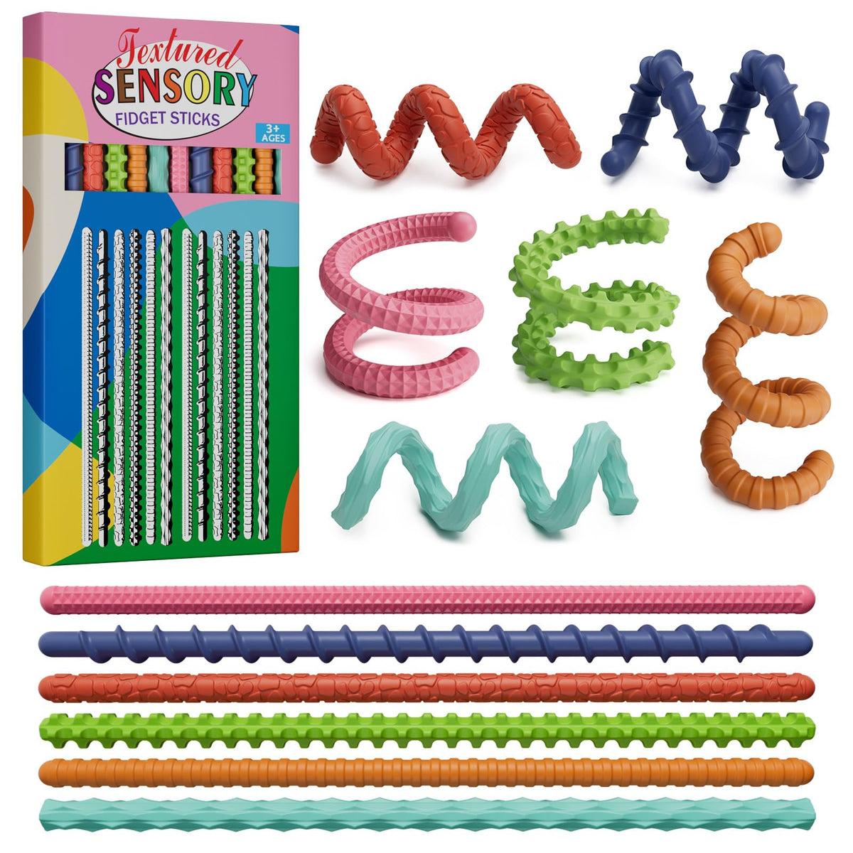 Sensory Fidget Toys for Kids Adults,6PCS Flexible Fidget Sticks for Stress Anxiety Autistic ADHD, Calm Down Travel Airplane Classroom Students Prizes Toys, Stocking Stuffers for Teens Boys Girls