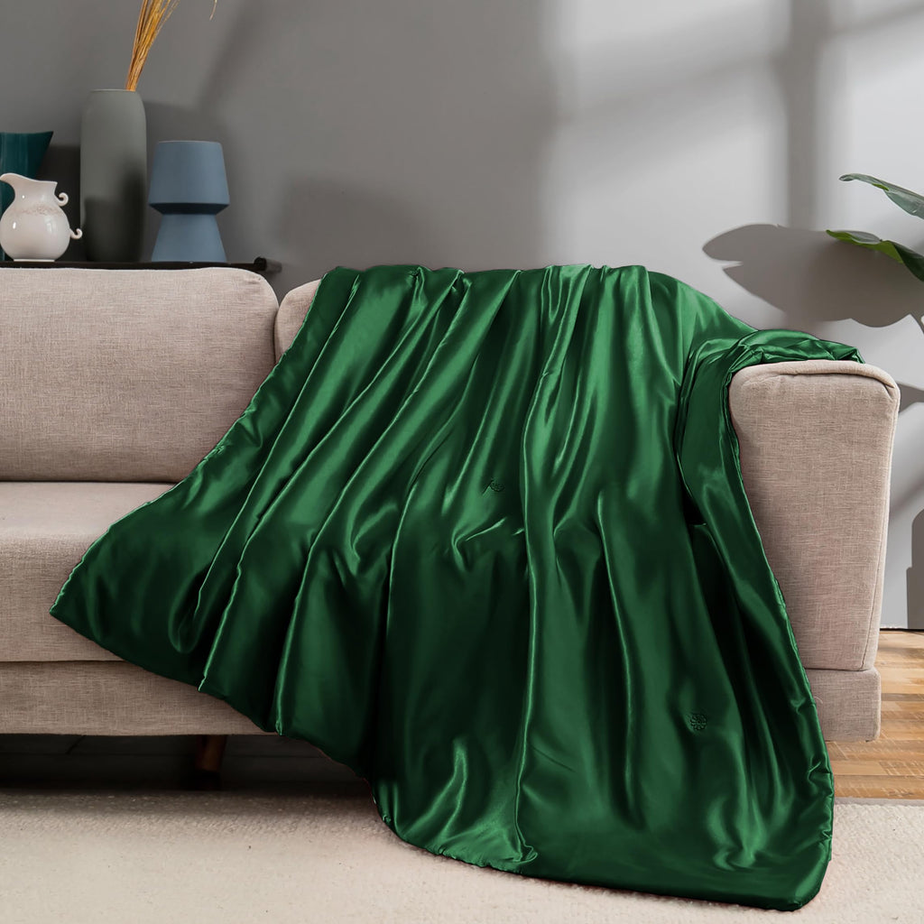 Vonty Dark Grey Satin Throw Blanket 50x60In, Cooling Silky Wrinkle-Free | Gentle On Hair, Machine Washable Easy Care, All-Season Warmth And Cooling, Multipurpose Bed Sofa Travel, Textured Cable Knit