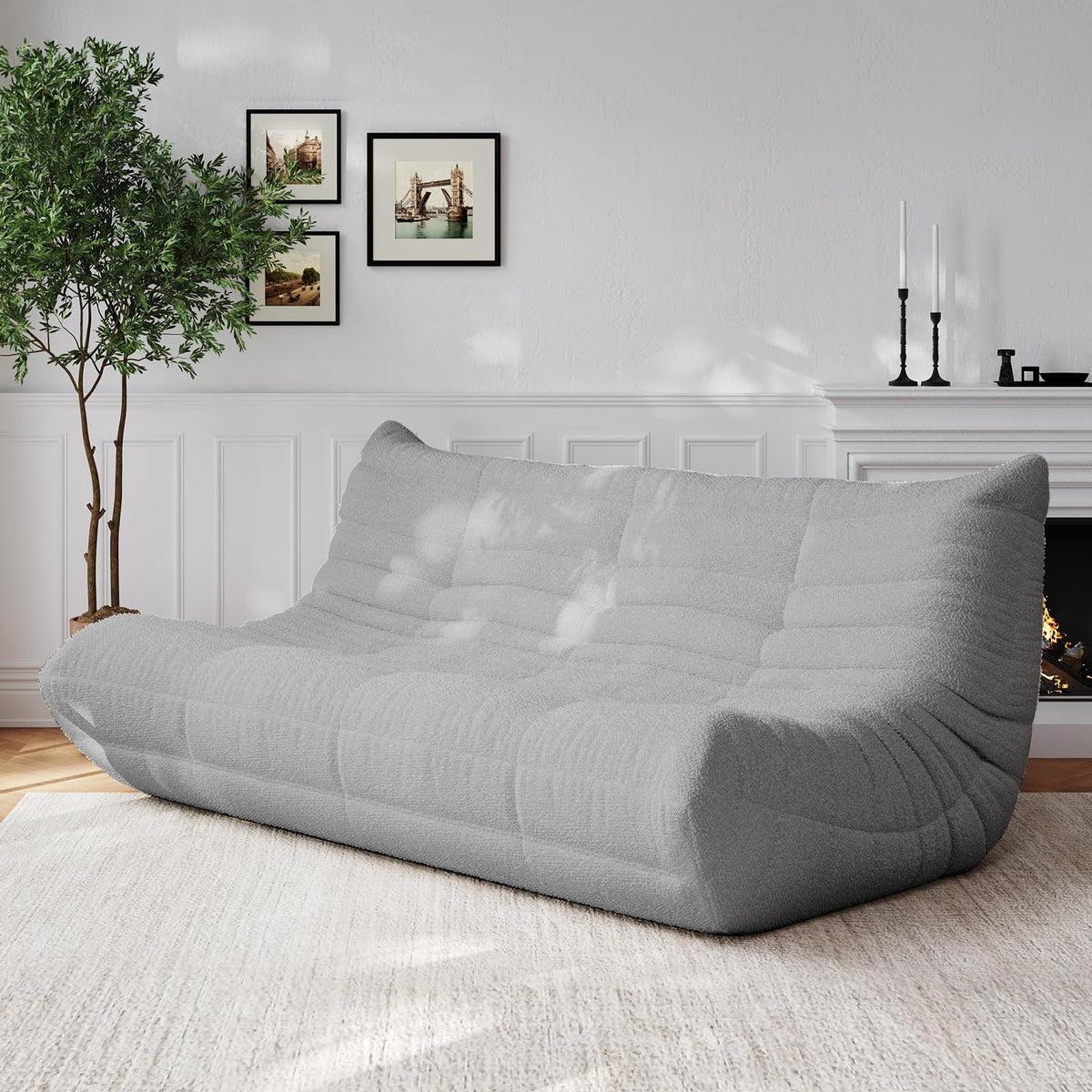 Adults Bean Bag Chairs Lazy Floor Sofa Togo Couch Comfy Memory Foam Reading Chair Teddy Fleece BeanBag for Living Room Bedroom Dorm Office Gaming Room, Green, 1 Seater