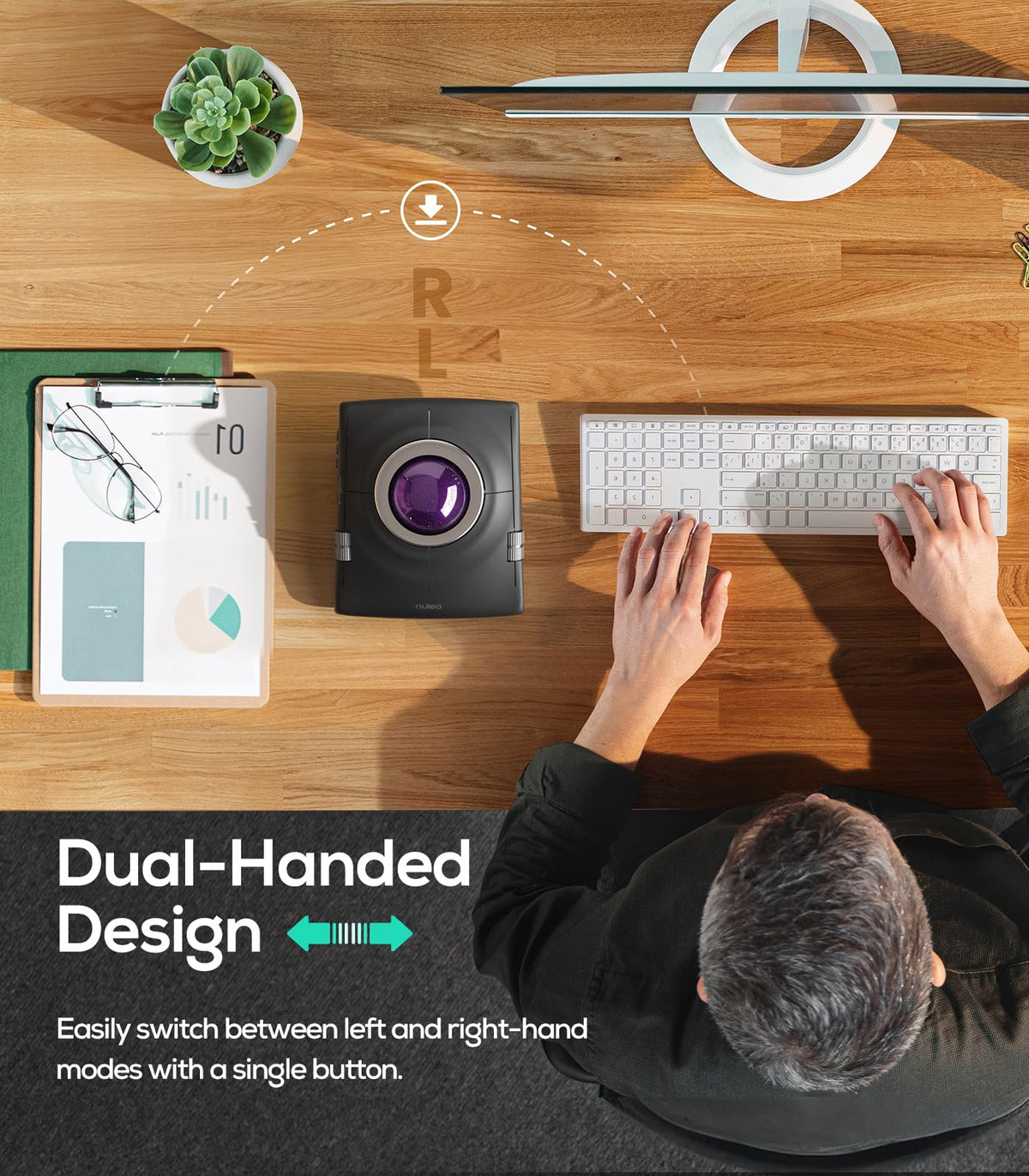 Nulea Wireless Trackball Mouse, Ergonomic 55mm Trackball, 4 Level Adjustable DPI for Precise Control, Left or Right Hand Compatible, Rechargeable, Multi-Device Bluetooth & 2.4GHz for PC, Laptop