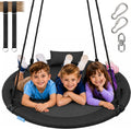 SereneLife Saucer Swing, Tree Swing, 40 Inch, 900lb Heavy Duty Capacity for Kids, 900D Oxford Waterproof Seat, Adjustable Height Ropes, 2 Strap Tree Hang Kit, Center Swivel Spinner, Black