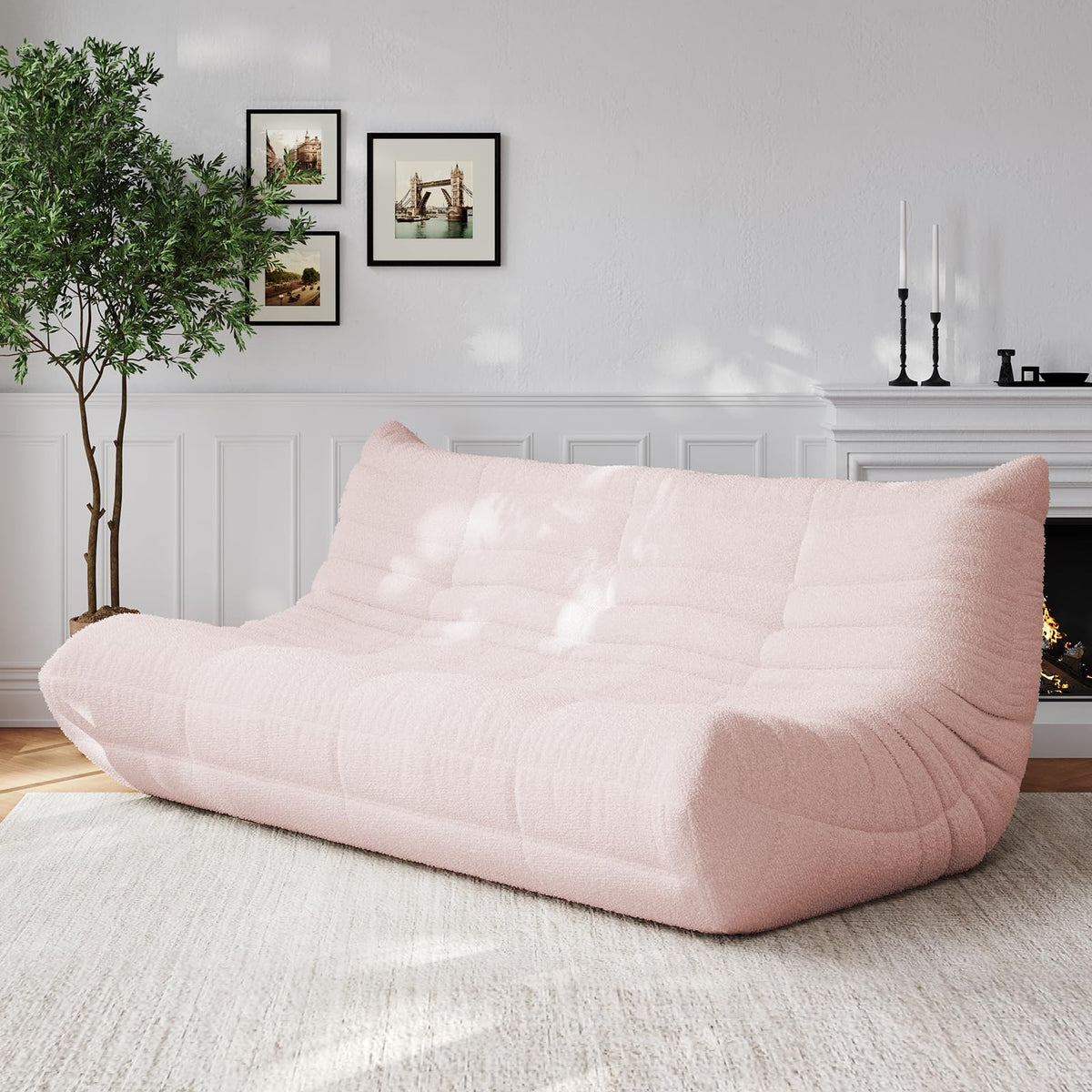 Adults Bean Bag Chairs Lazy Floor Sofa Togo Couch Comfy Memory Foam Reading Chair Teddy Fleece BeanBag for Living Room Bedroom Dorm Office Gaming Room, Green, 1 Seater