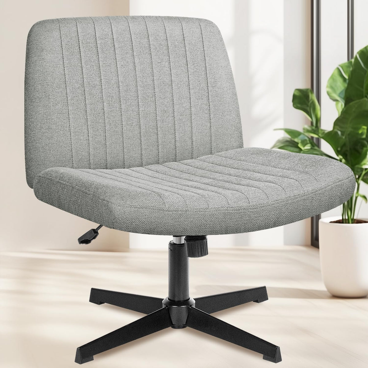 NEO CHAIR Criss Cross Chair with Wheels Home Office Cross Legged Armless Chairs Adjustable Computer Desk Wide Seat for Bedroom Vanity Comfy Swivel (Teddy White)