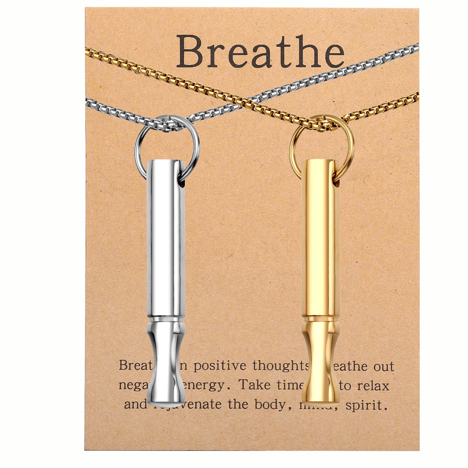 Mindfulness Breathing Necklace Stress Relief Pendant | Stainless Steel, Anxiety Breathe, Stop Smoking Necklace for Women Men