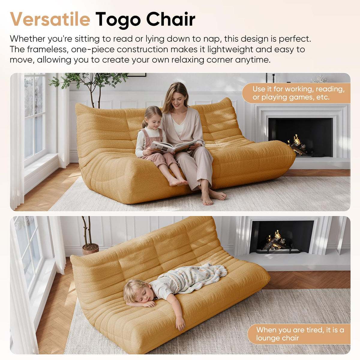 Adults Bean Bag Chairs Lazy Floor Sofa Togo Couch Comfy Memory Foam Reading Chair Teddy Fleece BeanBag for Living Room Bedroom Dorm Office Gaming Room, Green, 1 Seater