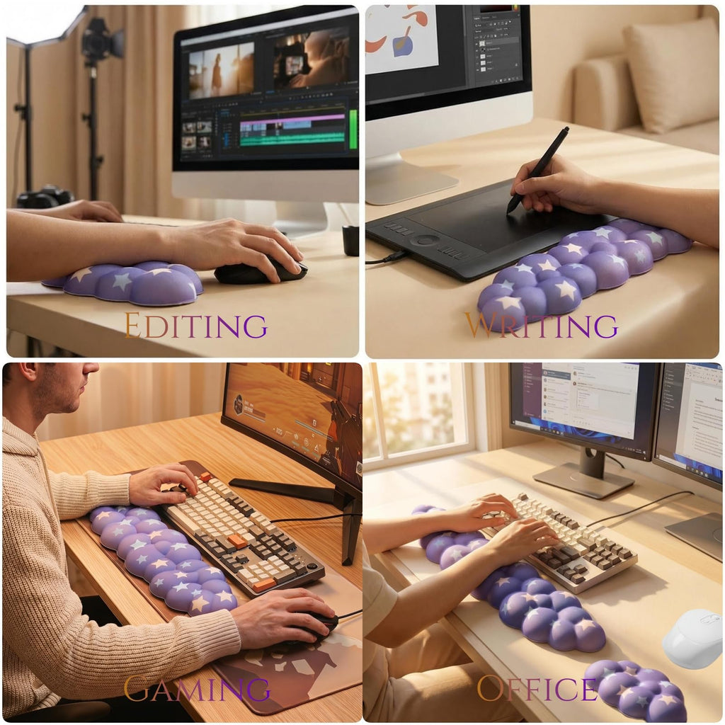 Silky Cloud Wrist Rest Set for Keyboard & Mouse, 16.9", Purple Star | Memory Foam Arm Rest with Ergonomic Support Fits Full Keyboards and Reduces Typing Fatigue for Office, Gaming and Home Use
