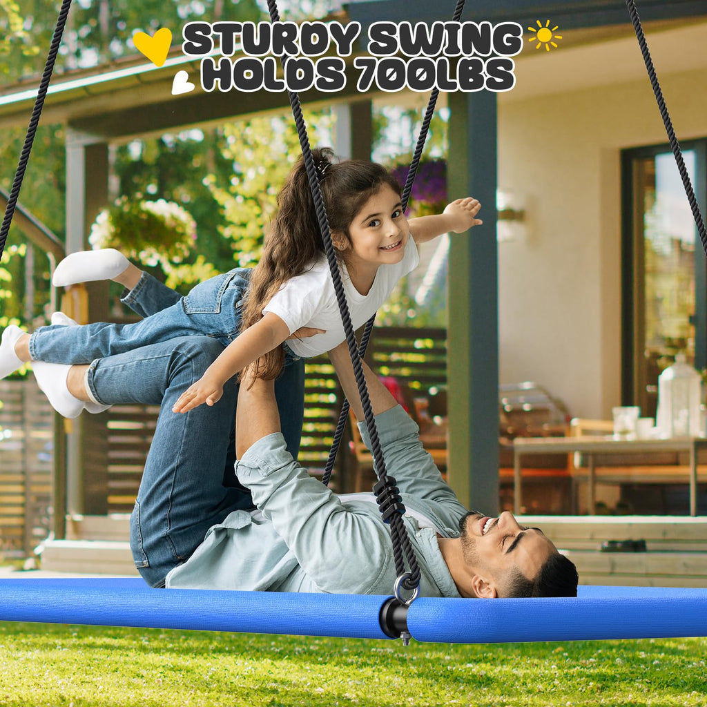 Trekassy 60" Extra Large Rectangle Tree Swing - Heavy Duty 700lb Capacity, Waterproof Platform for Kids & Adults with Complete Installation Kit & 2 Tree Straps (Beige)