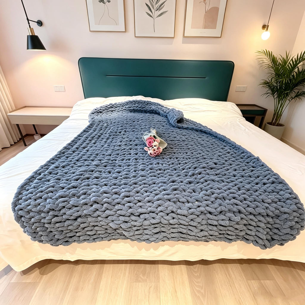 Soft Chunky Knit Throw Blanket for Couch, Cozy Warm Knitted Blankets | Hand Knit with Jumbo Chenille, Lightweight Warm Fluffy Decor for Women, Mom, Her & Girls, Sofa, Chair, Bed, 40"×40" (Gray)