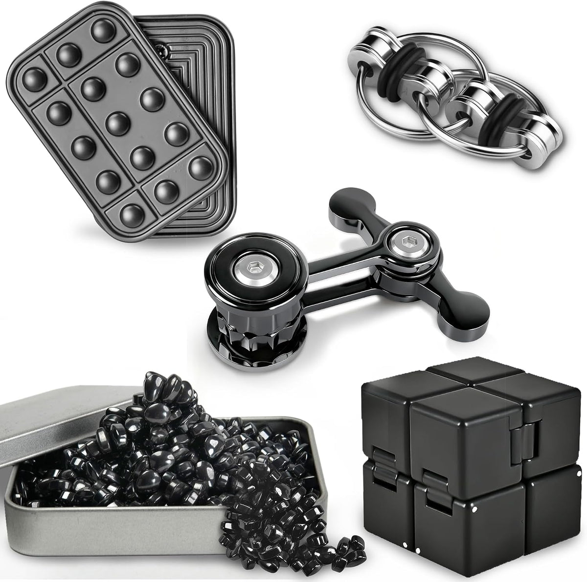 5 Pcs Fidget Toys for Adults & Teens Magnetic Putty Beads Cool Gadgets Slider Metal Fidgets Spinners Cube Office Desk Sensory Toy for Autism ADHD Stress Relief Set Anxiety Items Gift for Teen Boys