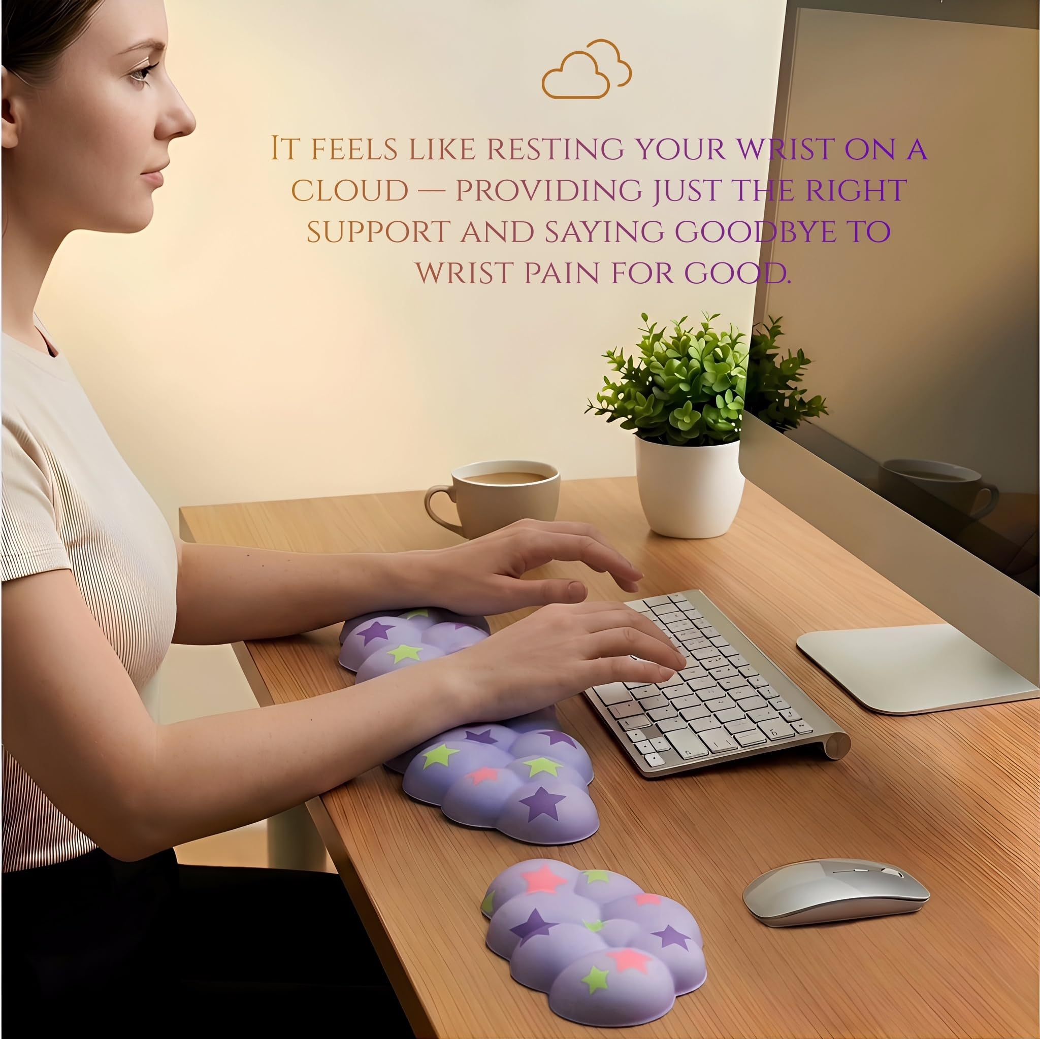 Silky Cloud Wrist Rest Set for Keyboard & Mouse, 16.9", Purple Star | Memory Foam Arm Rest with Ergonomic Support Fits Full Keyboards and Reduces Typing Fatigue for Office, Gaming and Home Use