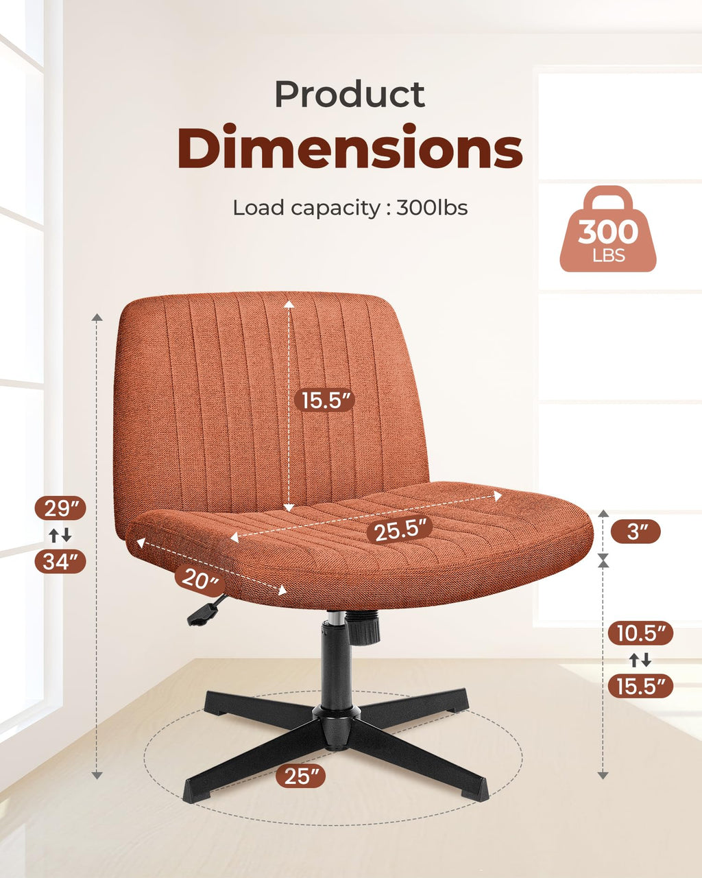 NEO CHAIR Criss Cross Chair with Wheels Home Office Cross Legged Armless Chairs Adjustable Computer Desk Wide Seat for Bedroom Vanity Comfy Swivel (Teddy White)