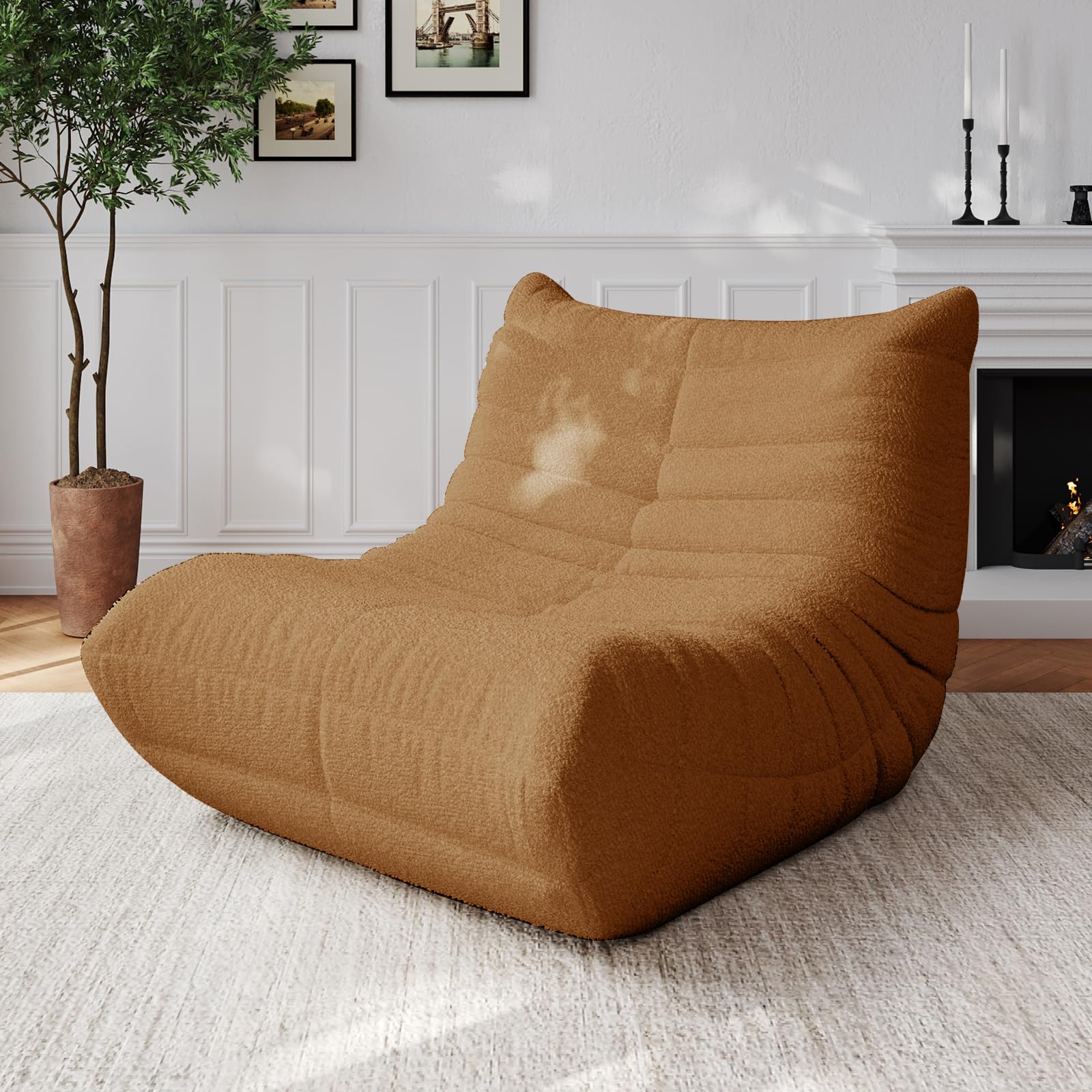 Adults Bean Bag Chairs Lazy Floor Sofa Togo Couch Comfy Memory Foam Reading Chair Teddy Fleece BeanBag for Living Room Bedroom Dorm Office Gaming Room, Green, 1 Seater