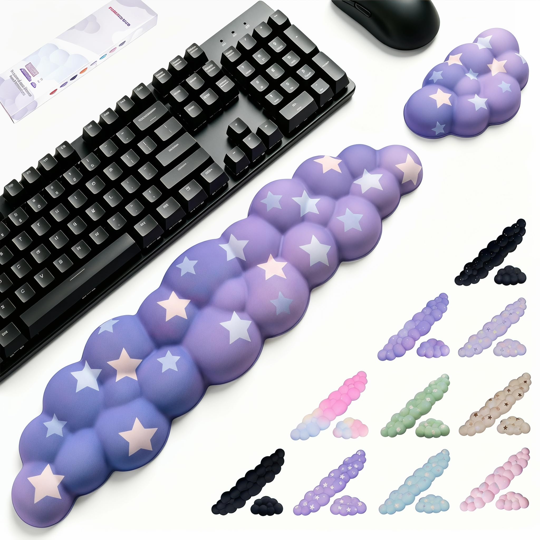 Silky Cloud Wrist Rest Set for Keyboard & Mouse, 16.9", Purple Star | Memory Foam Arm Rest with Ergonomic Support Fits Full Keyboards and Reduces Typing Fatigue for Office, Gaming and Home Use
