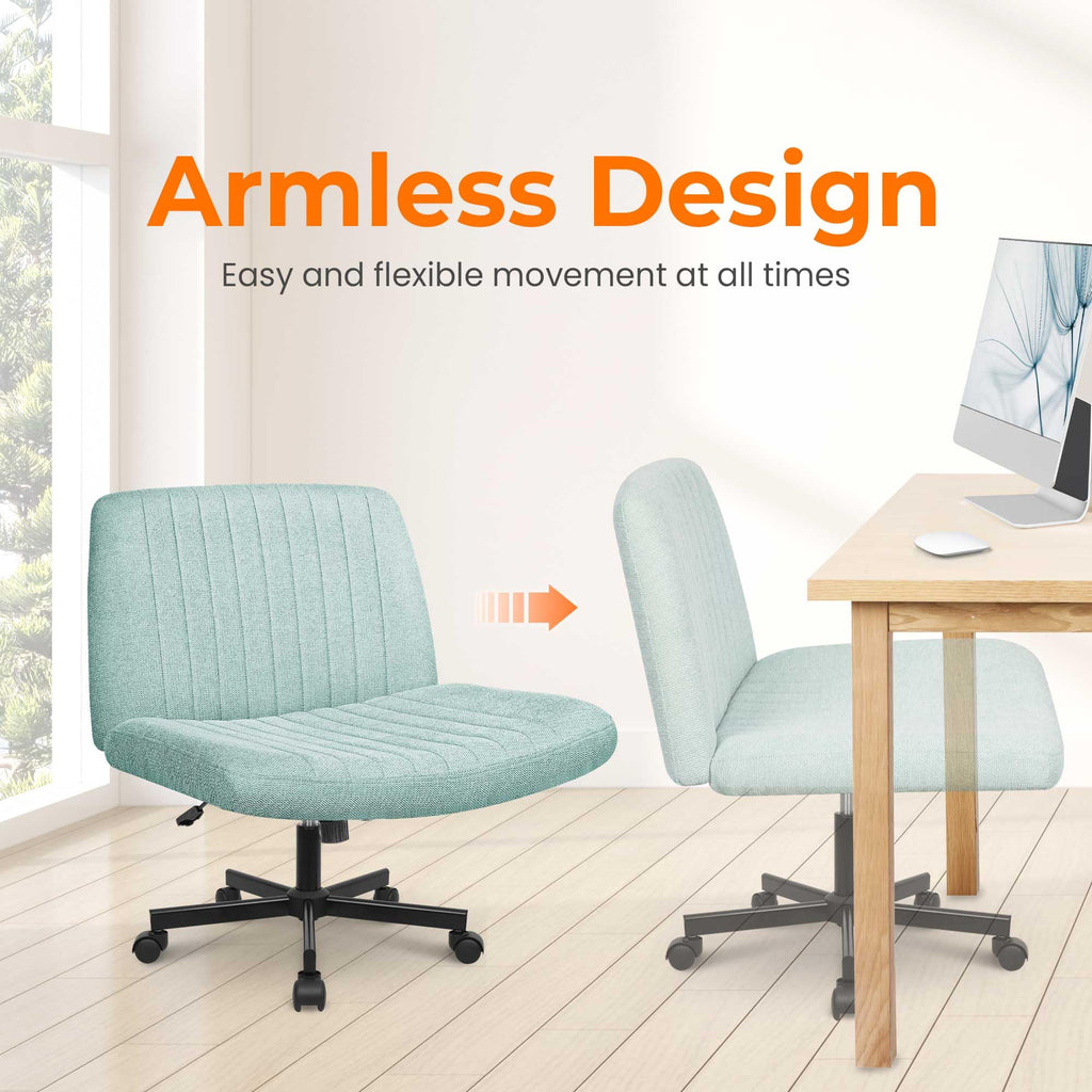 NEO CHAIR Criss Cross Chair with Wheels Home Office Cross Legged Armless Chairs Adjustable Computer Desk Wide Seat for Bedroom Vanity Comfy Swivel (Teddy White)
