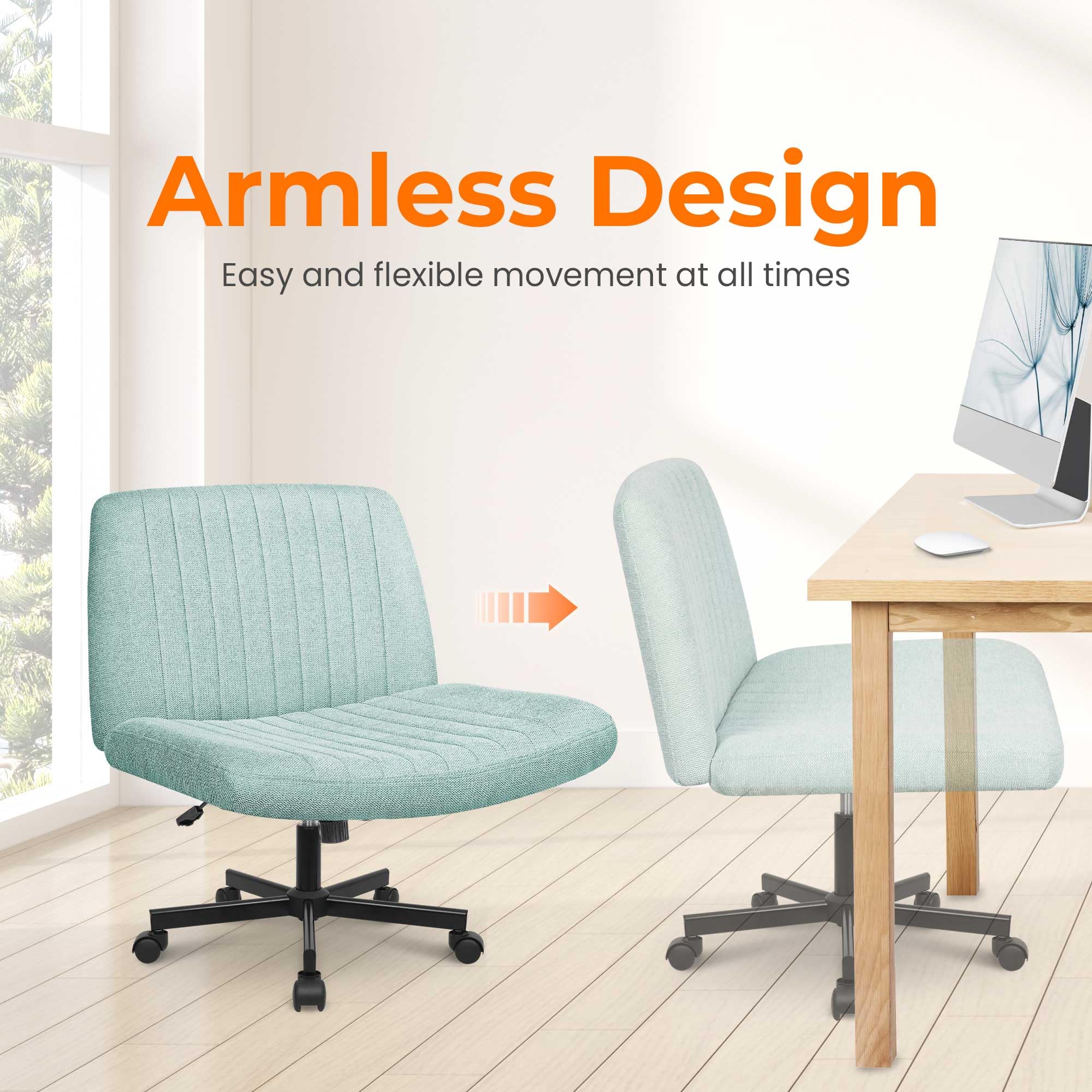 NEO CHAIR Criss Cross Chair with Wheels Home Office Cross Legged Armless Chairs Adjustable Computer Desk Wide Seat for Bedroom Vanity Comfy Swivel (Teddy White)