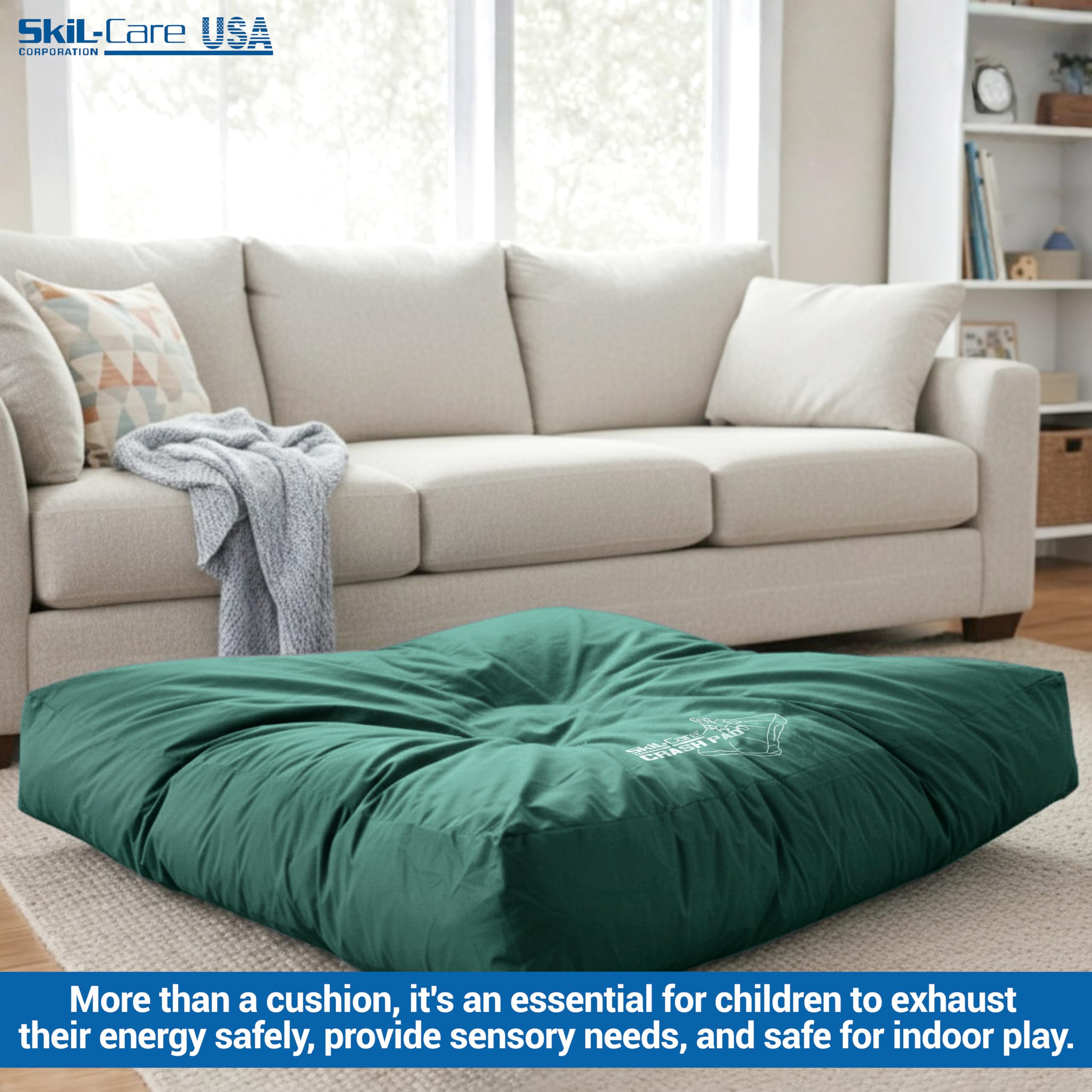 Skil-Care Crash Pad for Kids | Sensory Crash Mat for Active Play | High-Density & Soft Foam Blocks Landing Zone | Kids Jumping Pillow for Indoor & Outdoors Use with Durable Nylon Cover - 5x5 feet