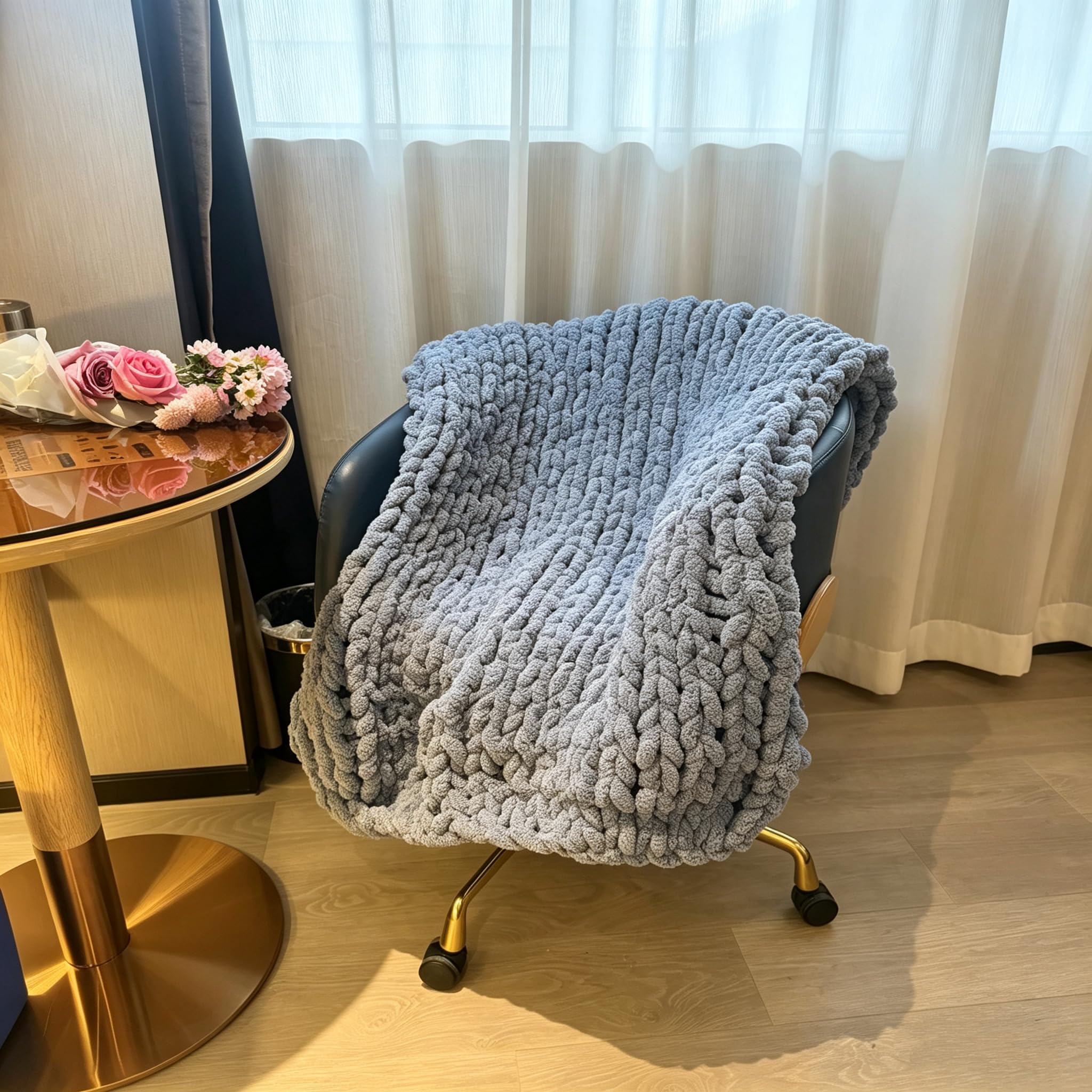 Soft Chunky Knit Throw Blanket for Couch, Cozy Warm Knitted Blankets | Hand Knit with Jumbo Chenille, Lightweight Warm Fluffy Decor for Women, Mom, Her & Girls, Sofa, Chair, Bed, 40"×40" (Gray)