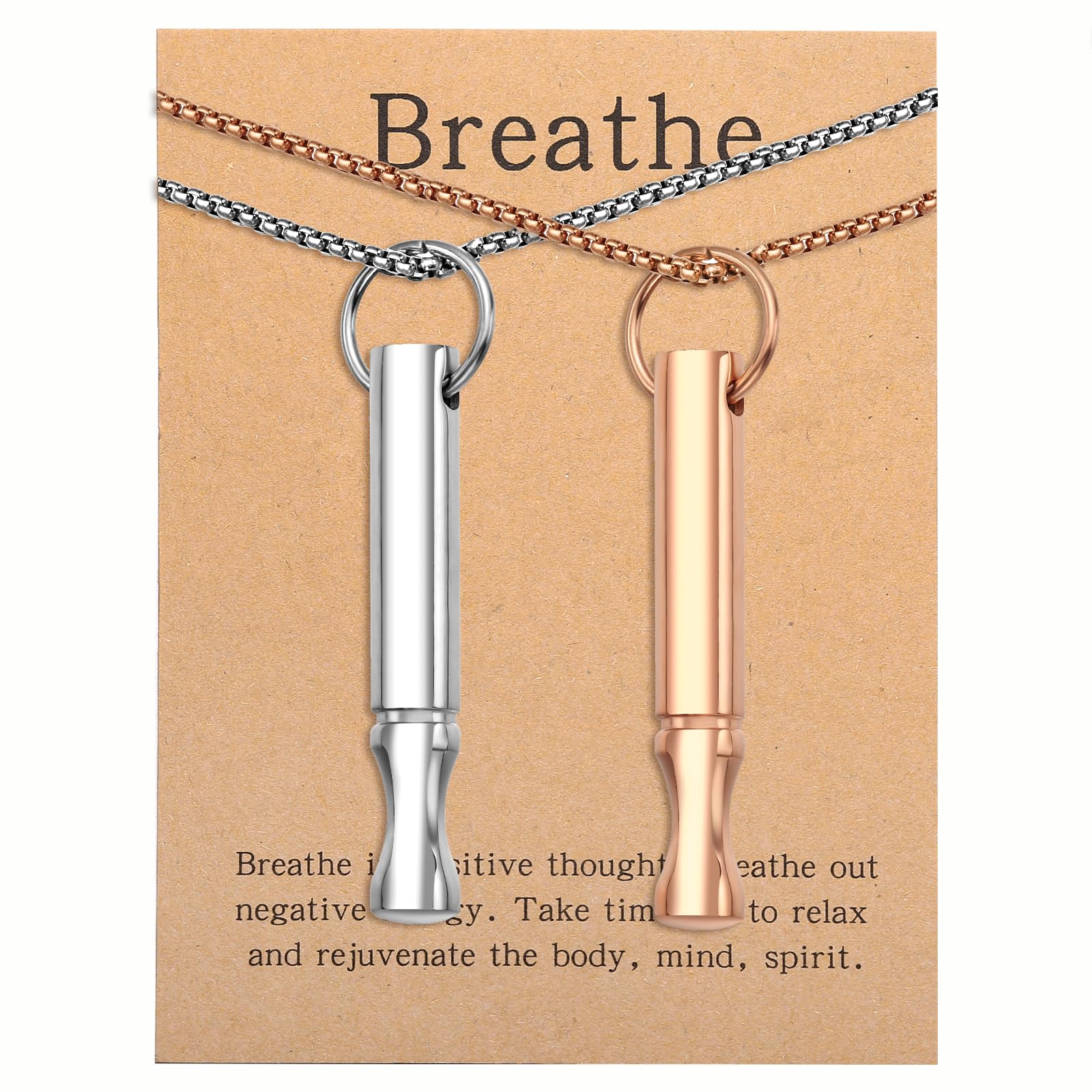 Mindfulness Breathing Necklace Stress Relief Pendant | Stainless Steel, Anxiety Breathe, Stop Smoking Necklace for Women Men
