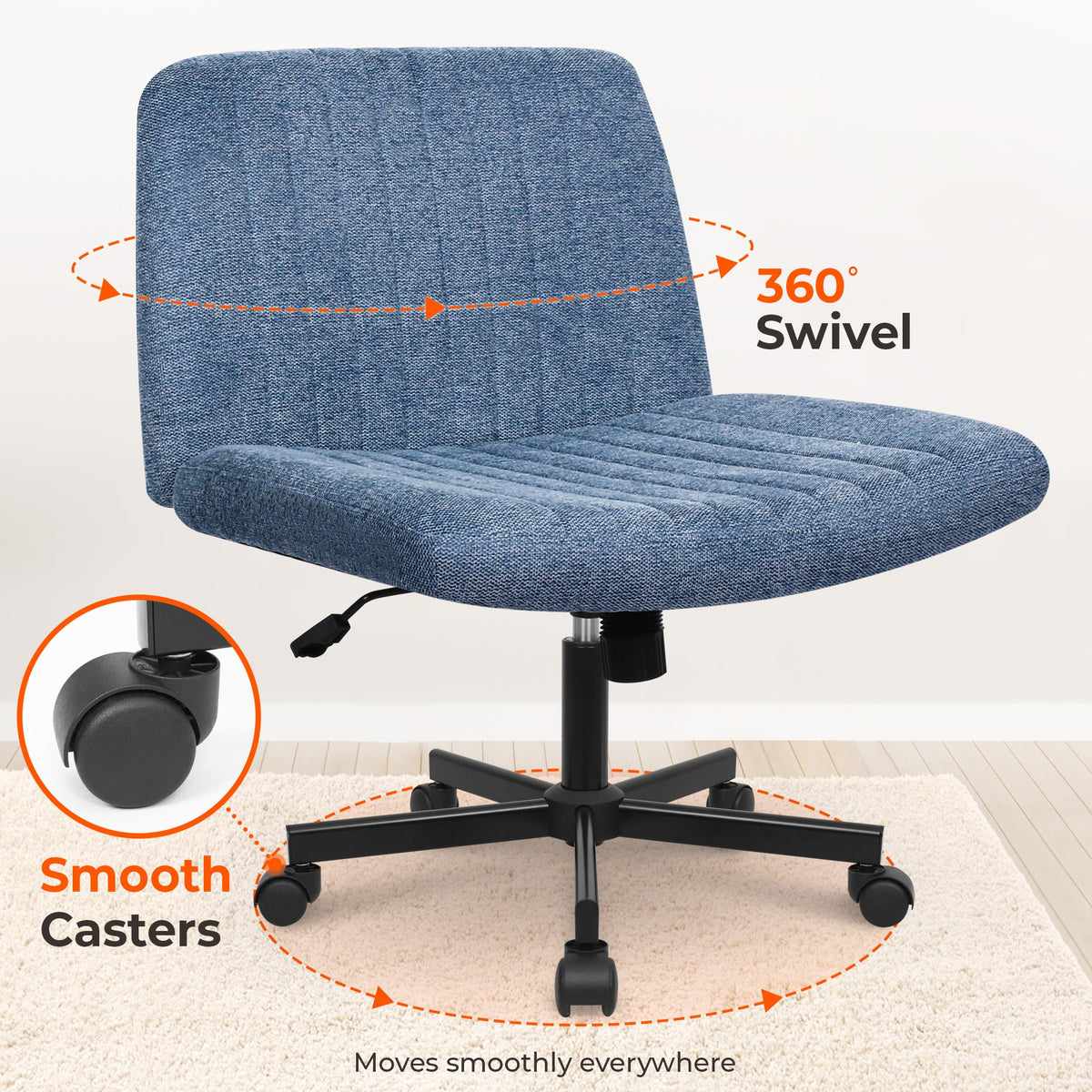 NEO CHAIR Criss Cross Chair with Wheels Home Office Cross Legged Armless Chairs Adjustable Computer Desk Wide Seat for Bedroom Vanity Comfy Swivel (Teddy White)
