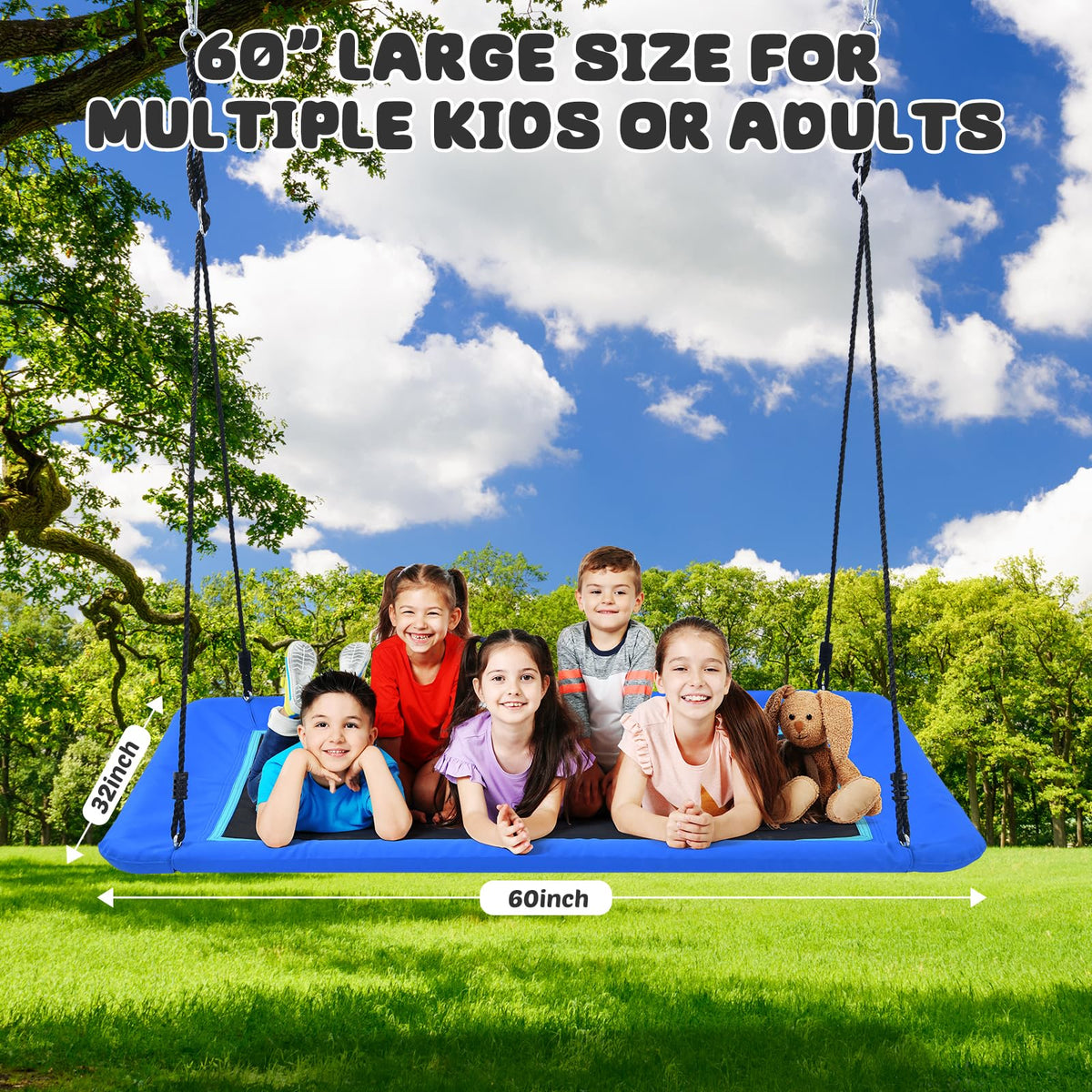 Trekassy 60" Extra Large Rectangle Tree Swing - Heavy Duty 700lb Capacity, Waterproof Platform for Kids & Adults with Complete Installation Kit & 2 Tree Straps (Beige)