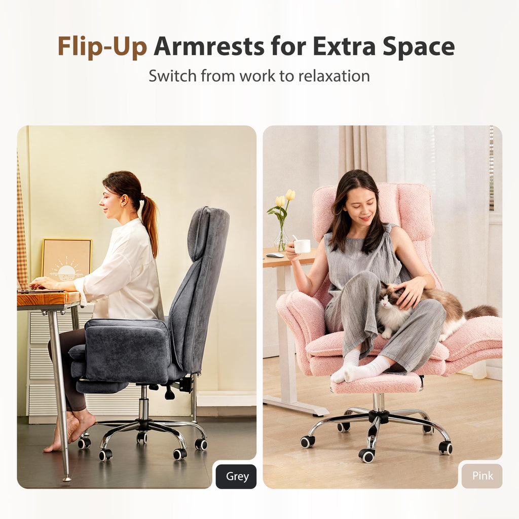 Big and Tall Office Chair, Flip Armrests for Pets & Cross Legged Sitting, Executive Ergonomic Computer Gaming Chair with Foot Rest, Premium Tech Fabric Wide Seat Reclining Desk Chair