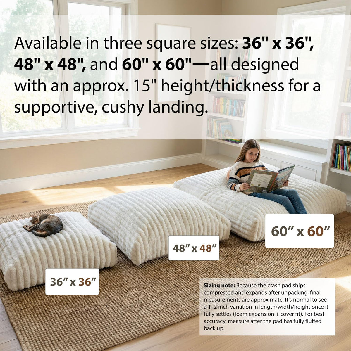 Matini Home Crash Pad - Sensory Pad with Cover Foam Blocks for Kids and Adults, Ideal Gymnastics Equipment to Jump, Play or Relax - Grey White 36" X 36"