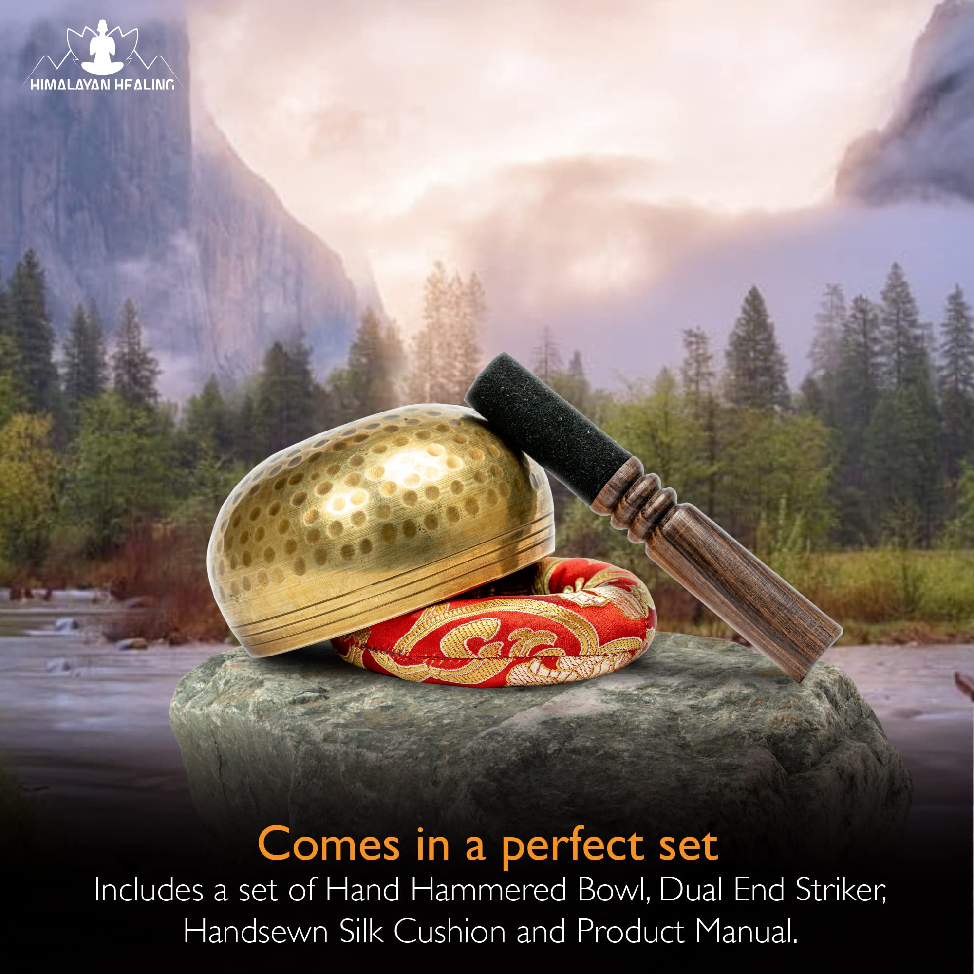 HIMALAYAN HEALING® Tibetan Singing Bowls Set~ Meditation Sound Bowl hand Hammered in Nepal For Yoga, Meditation, Mindfulness, Healing & Chakra balancing~