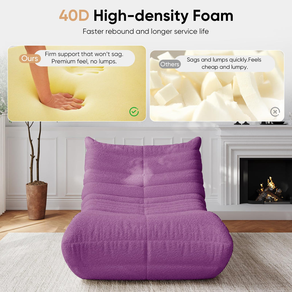 Adults Bean Bag Chairs Lazy Floor Sofa Togo Couch Comfy Memory Foam Reading Chair Teddy Fleece BeanBag for Living Room Bedroom Dorm Office Gaming Room, Green, 1 Seater