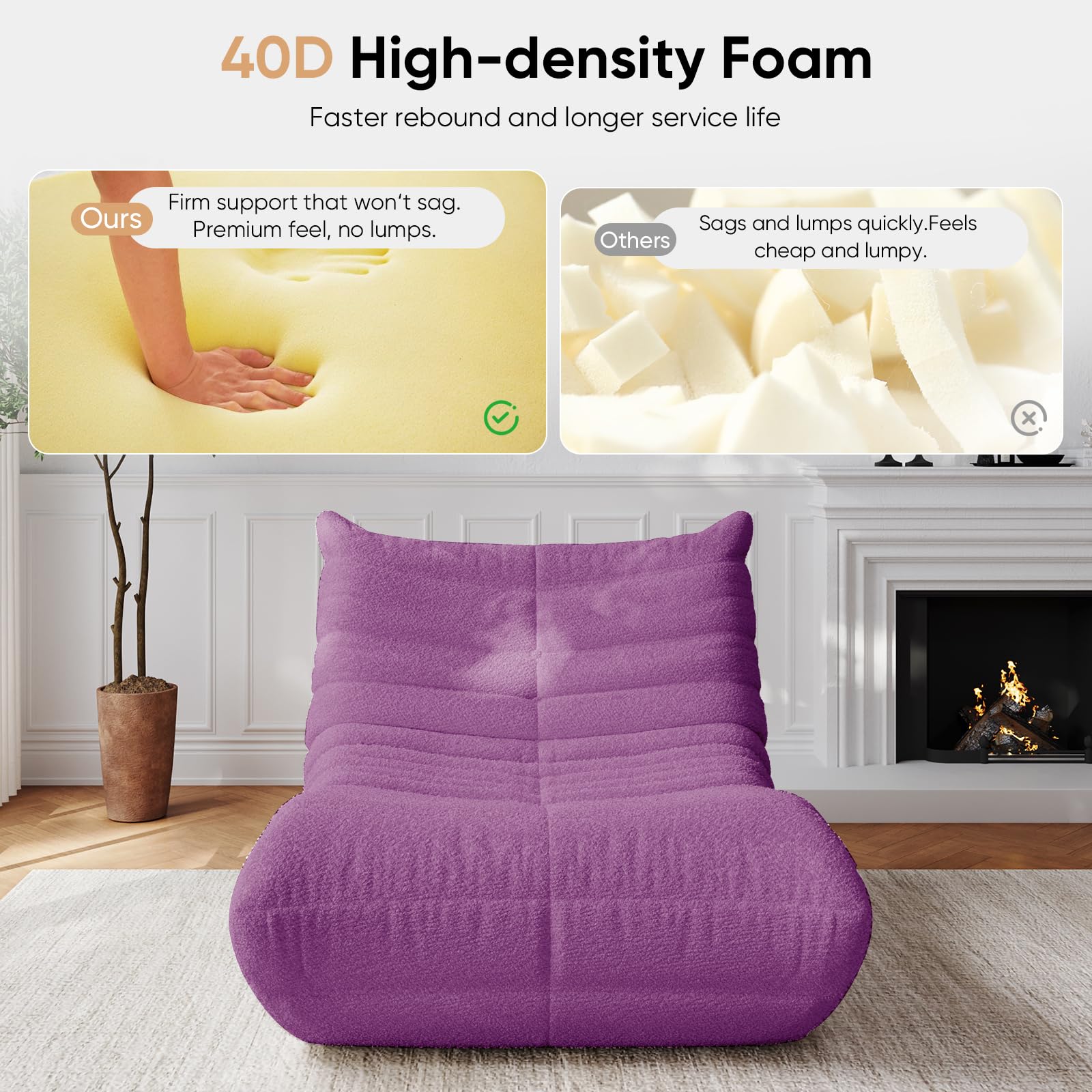 Adults Bean Bag Chairs Lazy Floor Sofa Togo Couch Comfy Memory Foam Reading Chair Teddy Fleece BeanBag for Living Room Bedroom Dorm Office Gaming Room, Green, 1 Seater