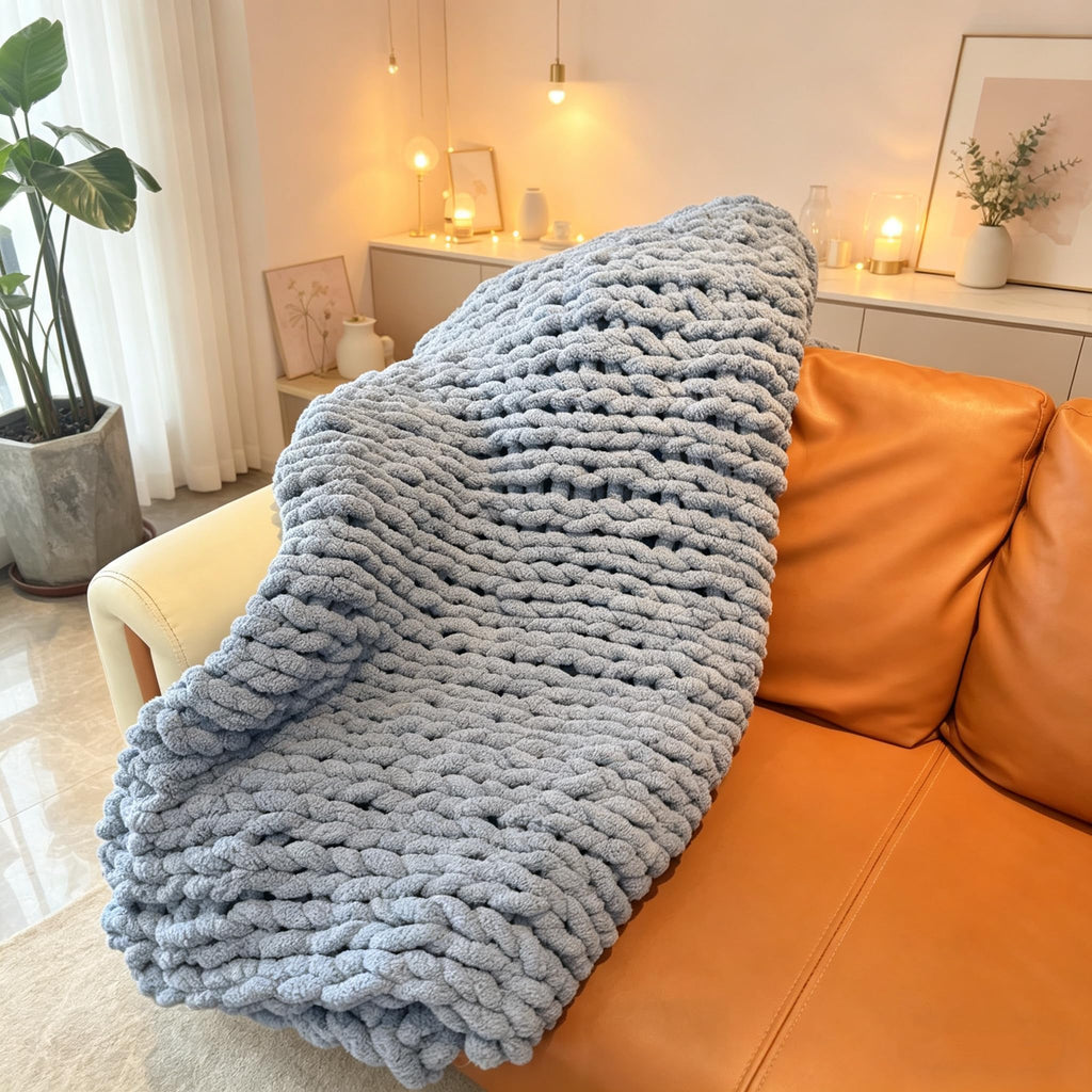 Soft Chunky Knit Throw Blanket for Couch, Cozy Warm Knitted Blankets | Hand Knit with Jumbo Chenille, Lightweight Warm Fluffy Decor for Women, Mom, Her & Girls, Sofa, Chair, Bed, 40"×40" (Gray)