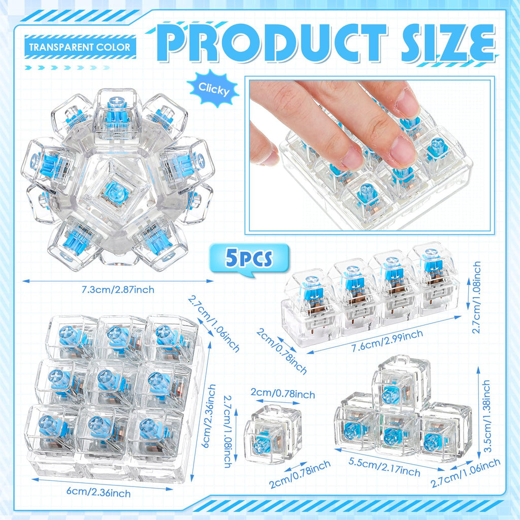 Halloscume 5 Pcs Keyboard Fidget Clicker Keychains in 5 Styles, Back to School Gift Fidget Mechanical Button Clicker Stress Relief Gift for First Day of School Office Home(Blue Purple)